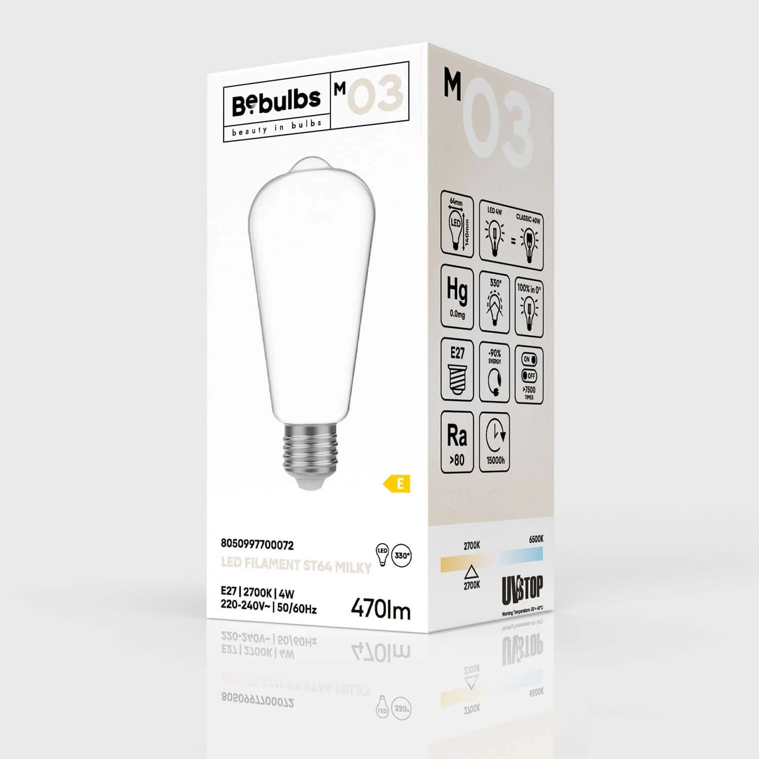 Milky Edison ST64 4W 470Lm E27 2700K LED light bulb - M03 - Image 4