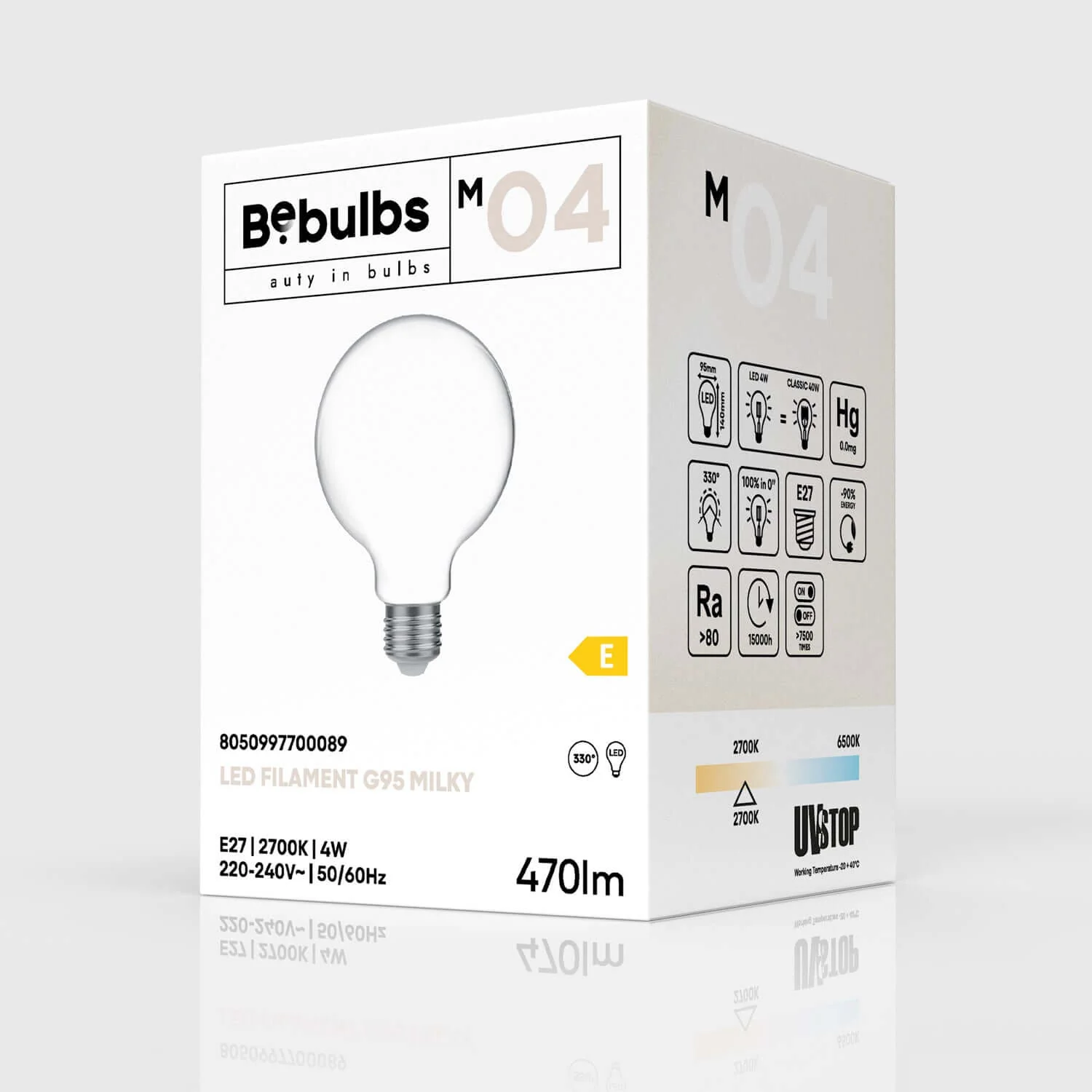 LED Light Bulb Milky Globe G95 4W 470Lm E27 2700K - M04 - Image 4