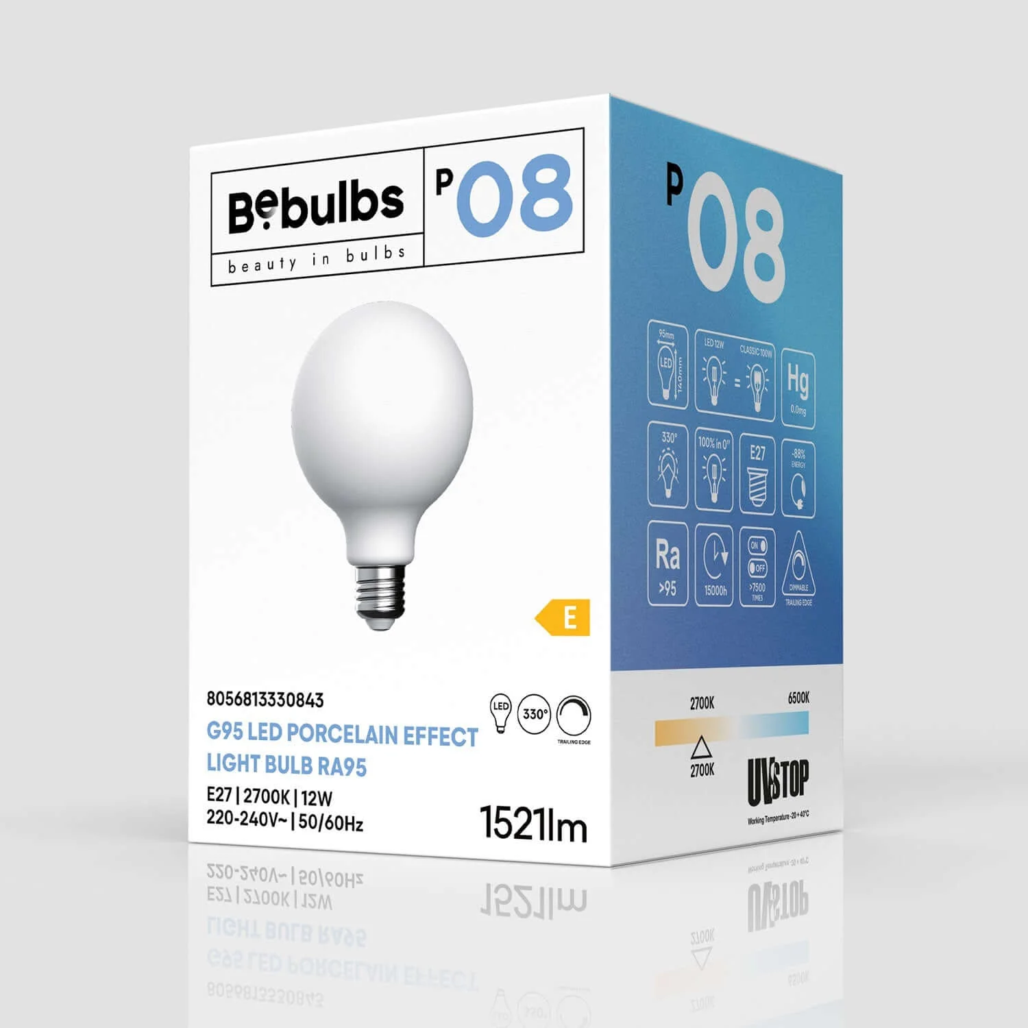 LED light bulb Porcelain Effect CRI 95 G95 12W 1521Lm E27 2700K Dimmable - P08 - Image 4