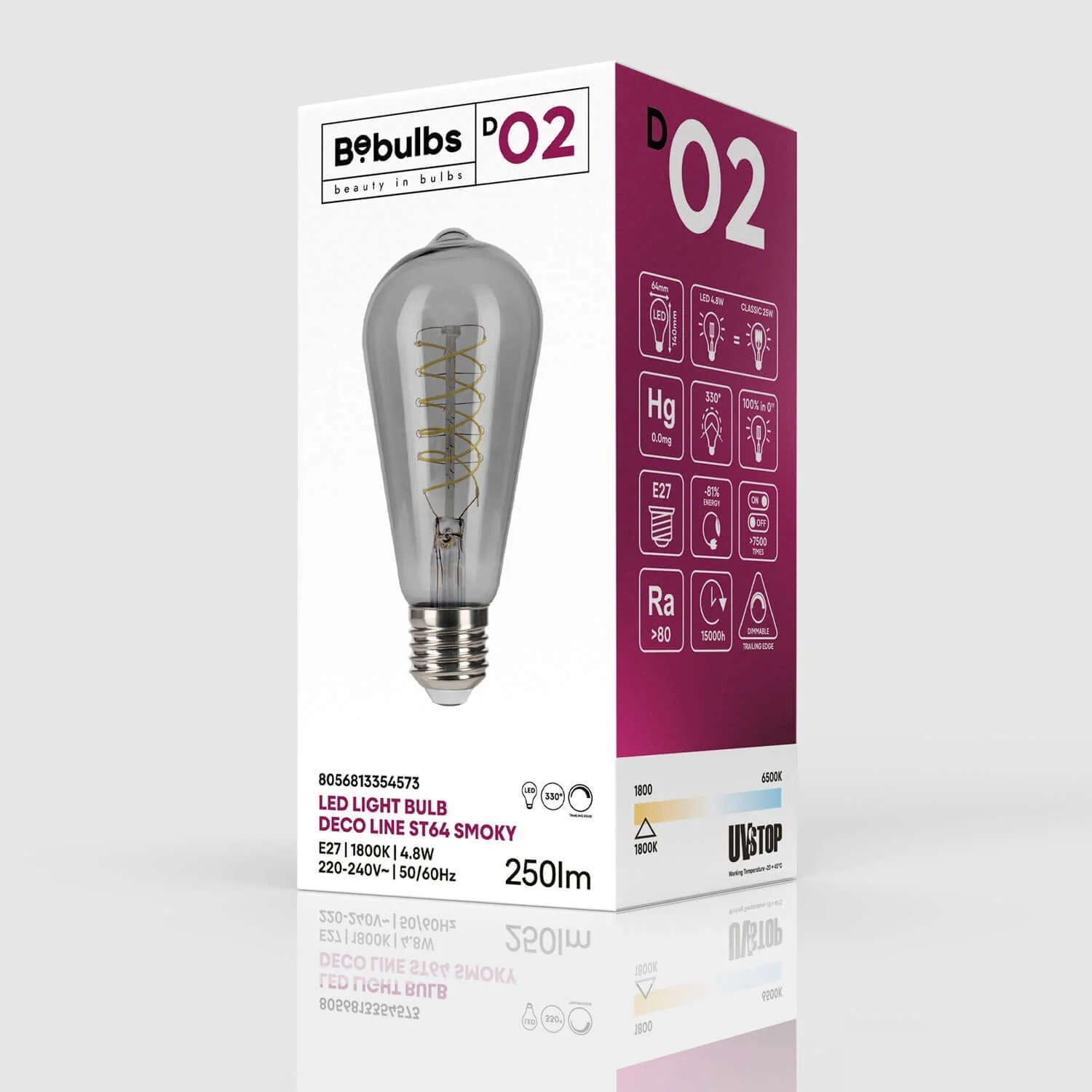 Smoky Edison ST64 4.8W 250Lm E27 1800K Dimmable LED light bulb - D02 - Image 4