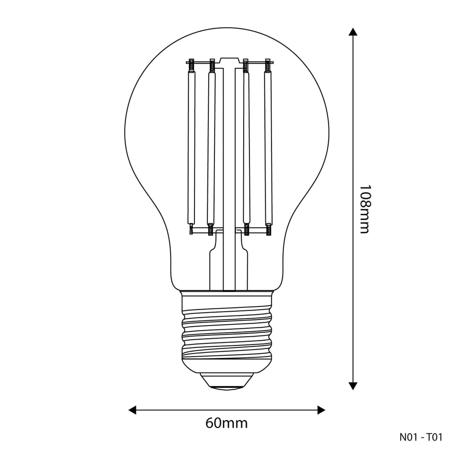 LED Transparent Drop Light bulb A60 7W 806Lm E27 2700K Dimmable - T01 - Image 3
