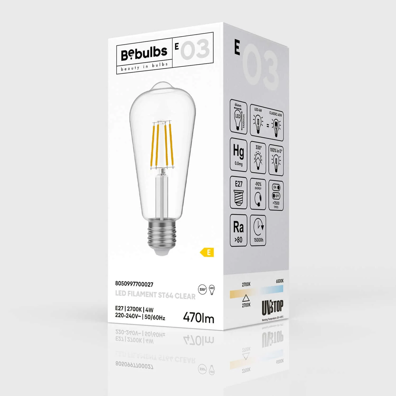 Transparent LED Edison Light bulb ST64 4W 470Lm E27 2700K - E03 - Image 4