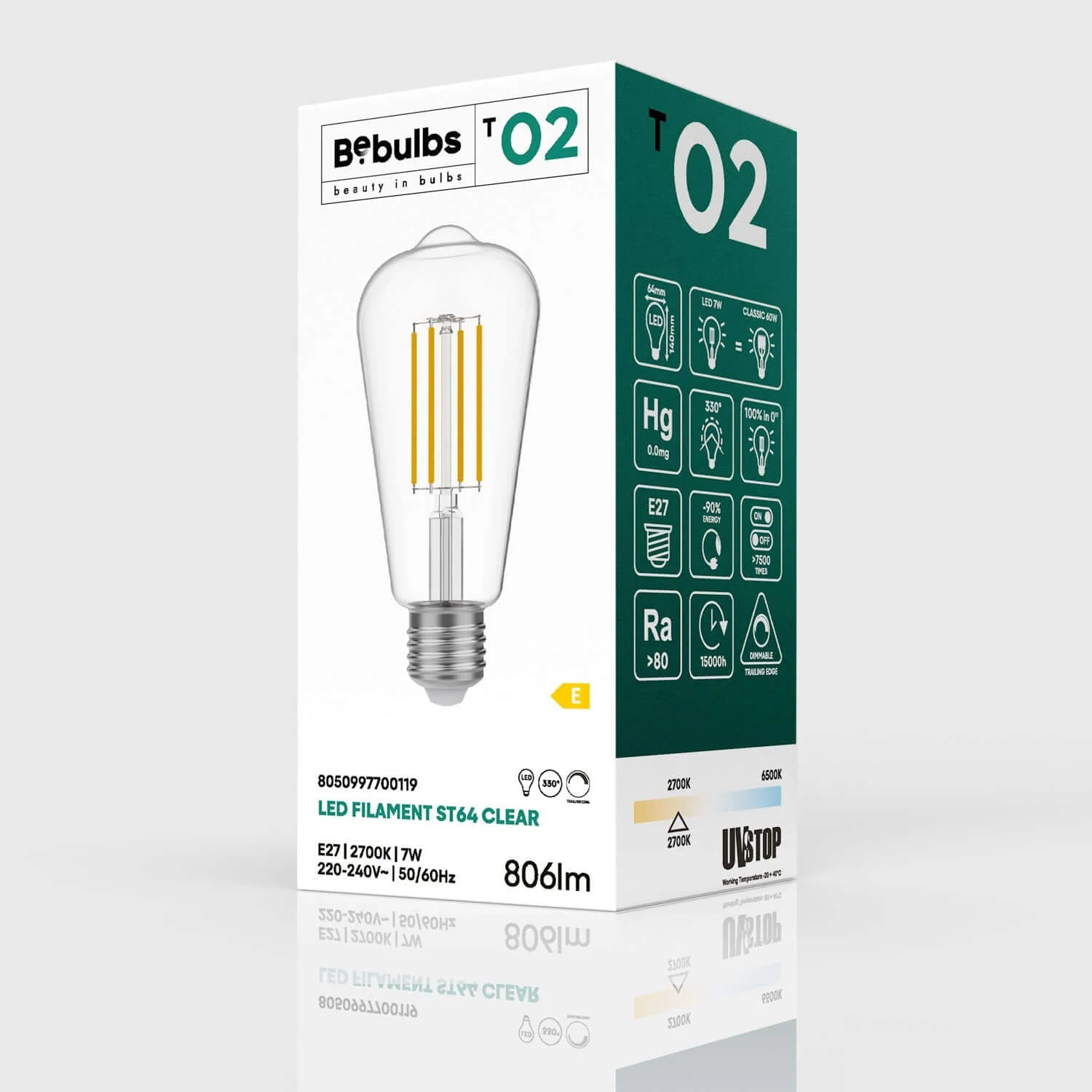 Edison ST64 7W 806Lm E27 2700K Dimmable Transparent LED Light Bulb - T02 - Image 4