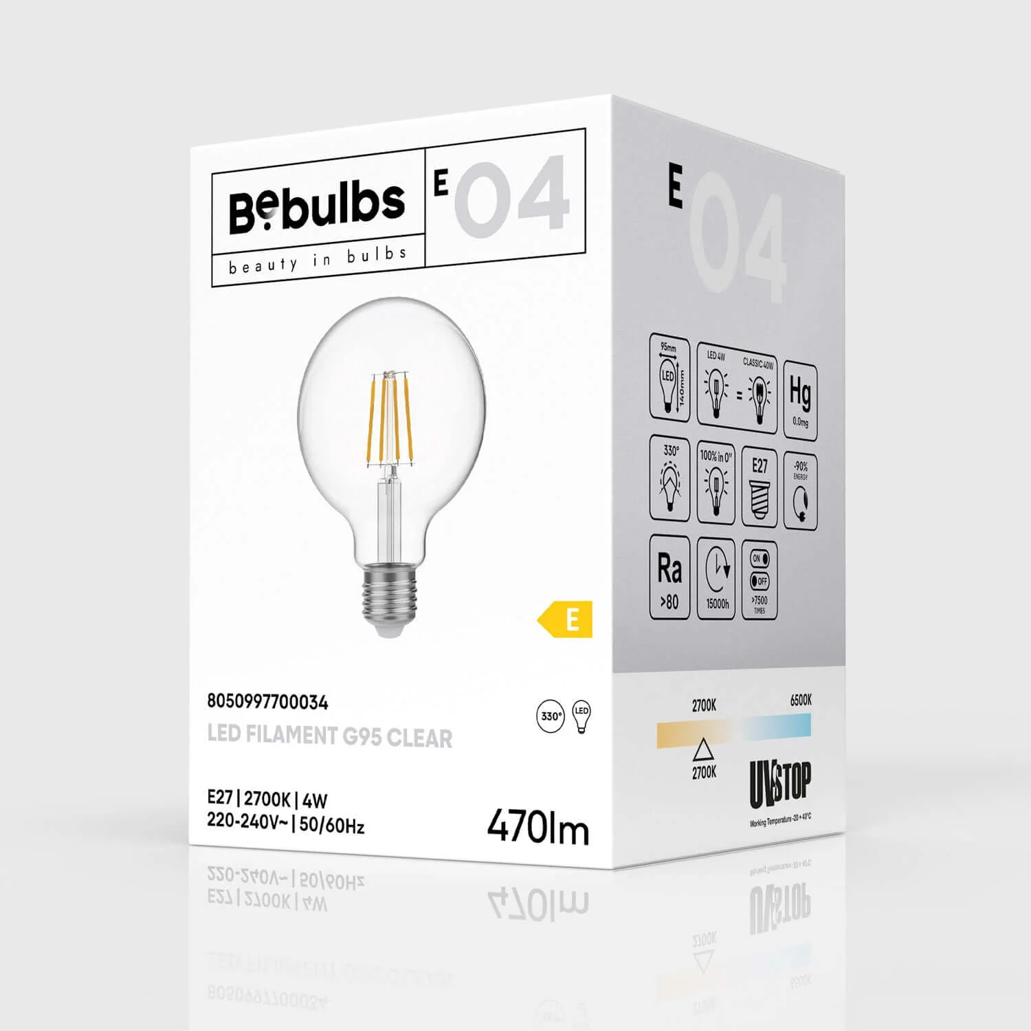 LED Globe Light Bulb G95 4W 470Lm E27 2700K - E04 - Image 4