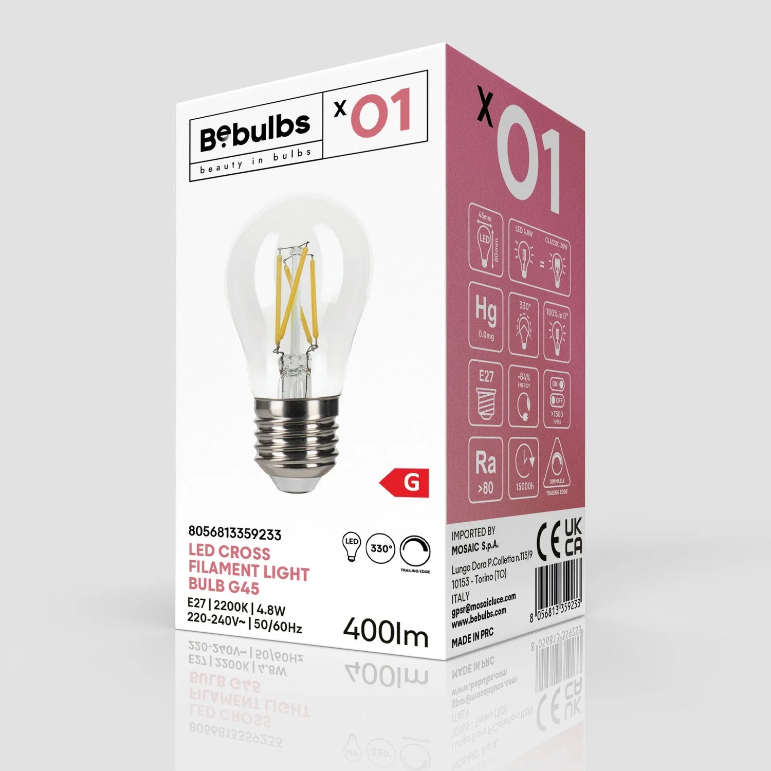 Light bulb LED cross filament Mini Globe G45 4.8W 400Lm E27 2200K Dimmable - X01 - Image 4