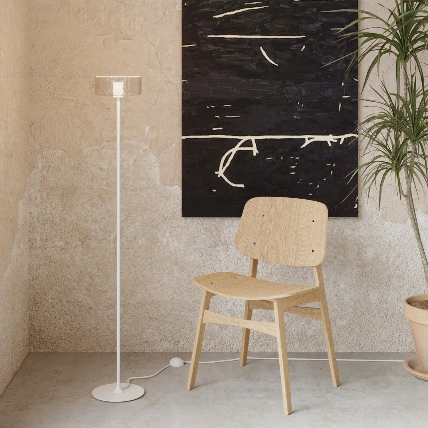 MAG-Y floor lamp with round metal base and Ghost LED bulb - Matt white - Image 2