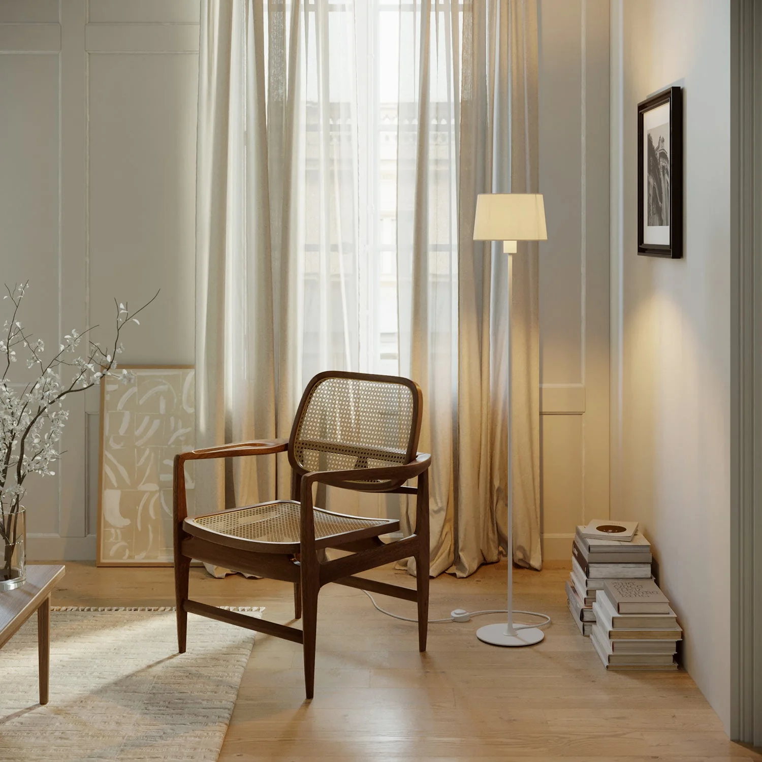 MAG-Y floor lamp with round metal base and fitting for lampshade - Matt white - Image 2
