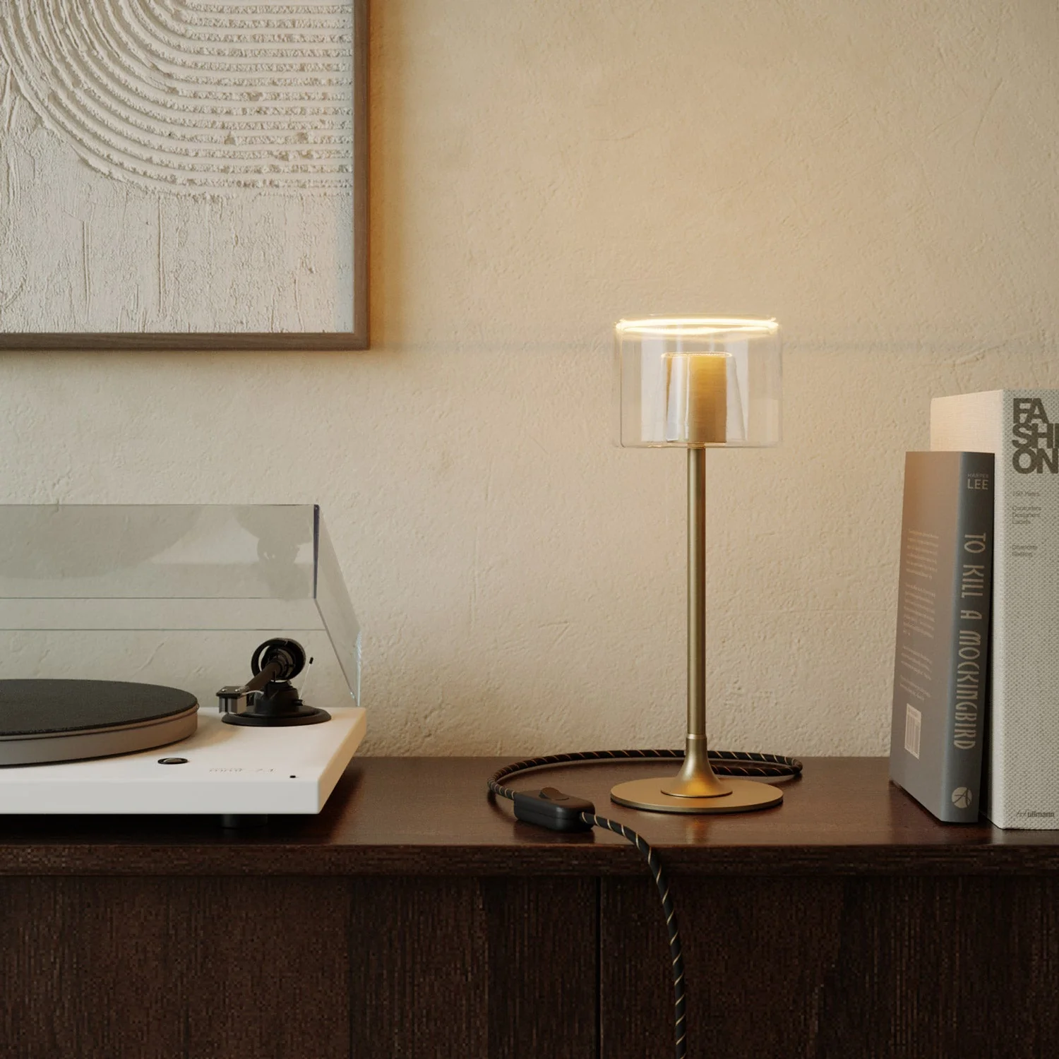 MAG-Y table lamp with round metal base and clear Ghost G03 bulb - Brushed bronze - Image 2