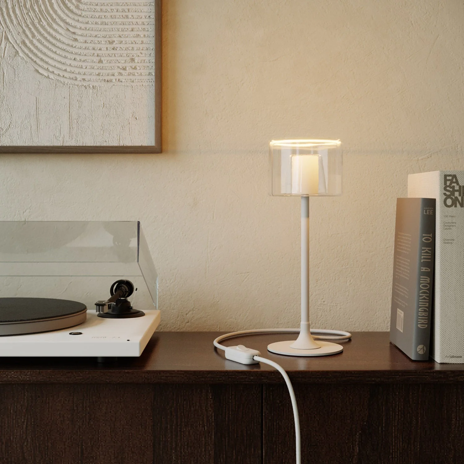 MAG-Y table lamp with round metal base and clear Ghost G03 bulb - Matt white - Image 2