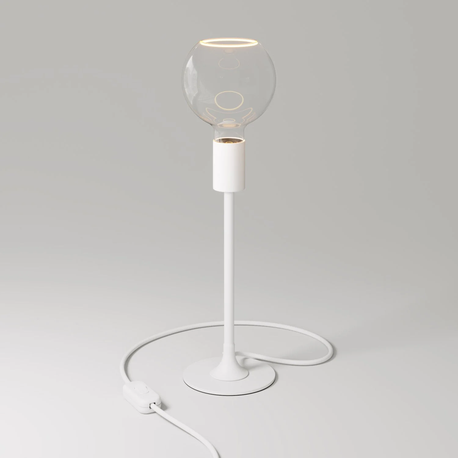 MAG-Y table lamp with round metal base and clear Ghost G05 bulb - Matt white