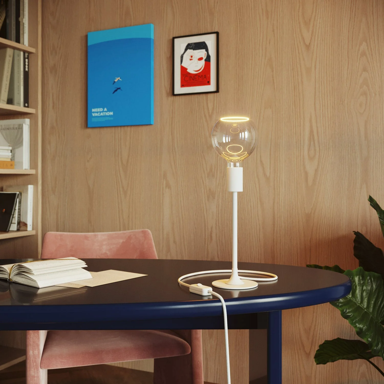 MAG-Y table lamp with round metal base and clear Ghost G05 bulb - Matt white - Image 2