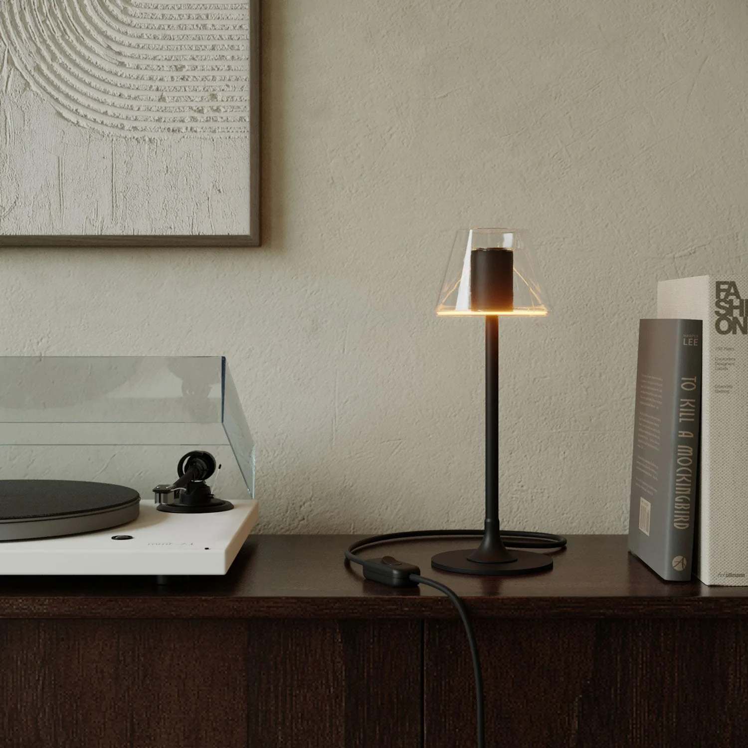 MAG-Y table lamp with round metal base and transparent Ghost Mini Cone bulb - Black - Image 2
