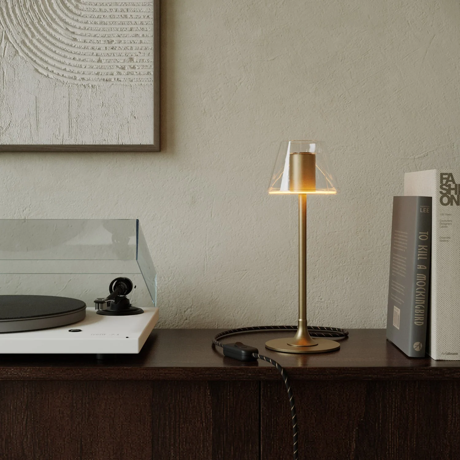 MAG-Y table lamp with round metal base and transparent Ghost Mini Cone bulb - Brushed bronze - Image 2