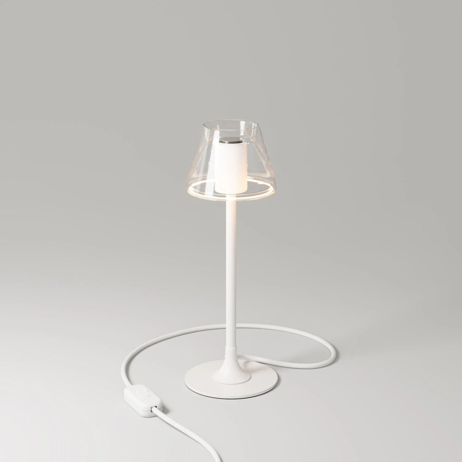 MAG-Y table lamp with round metal base and transparent Ghost Mini Cone bulb - Matt white
