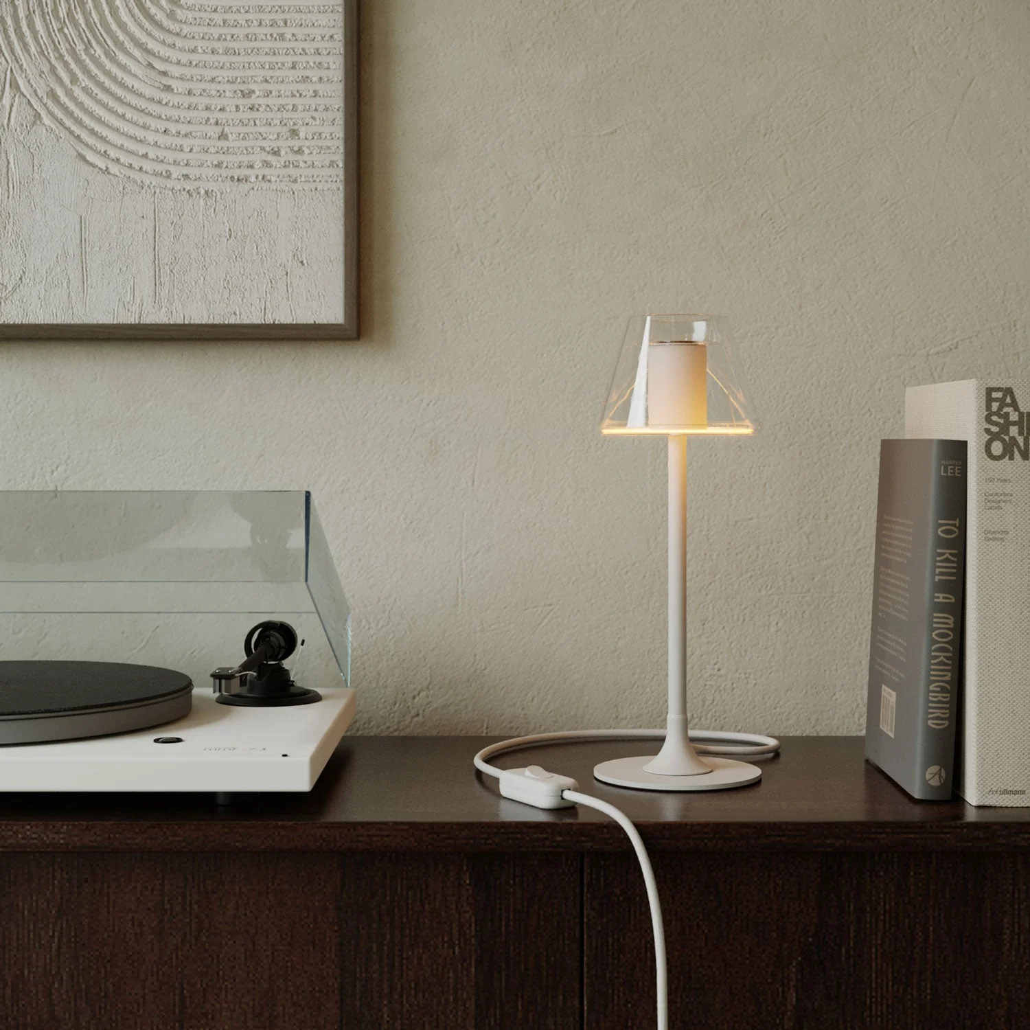 MAG-Y table lamp with round metal base and transparent Ghost Mini Cone bulb - Matt white - Image 2