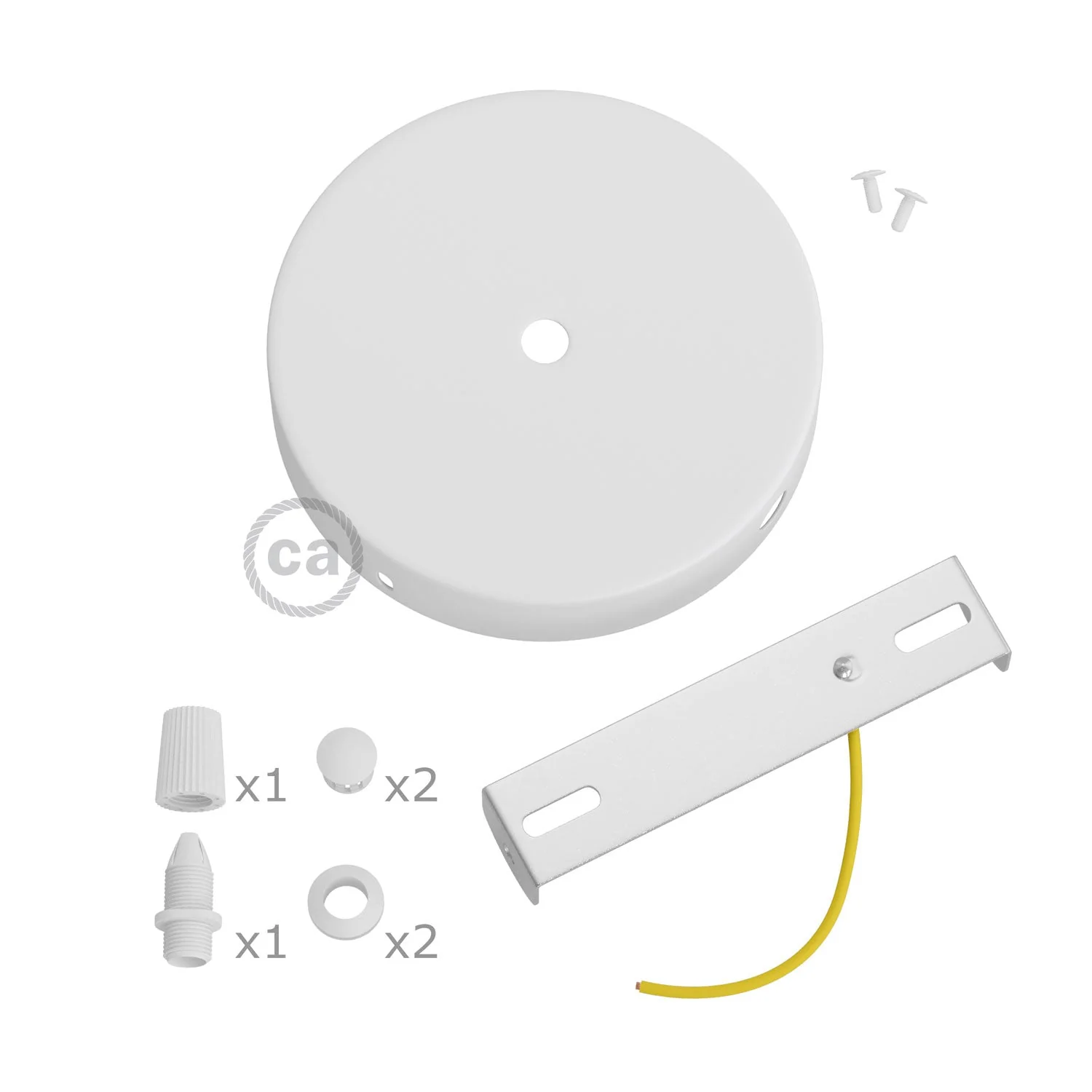 Cylindrical metal ceiling rose kit with 1 central hole and 2 side holes - Matt white - Image 3