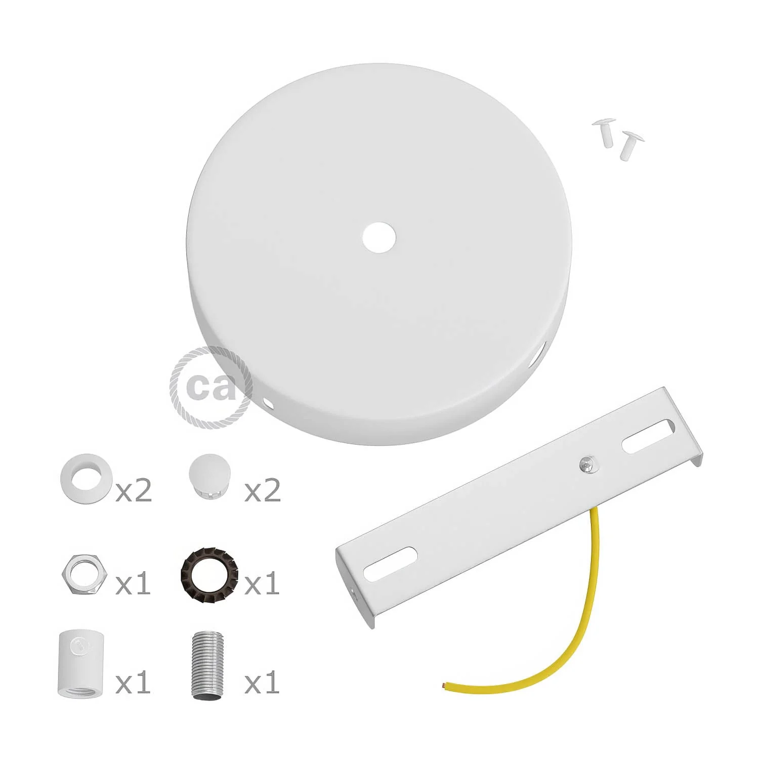 Cylindrical metal ceiling rose kit with 1 central hole and 2 side holes - Matt white - Image 8