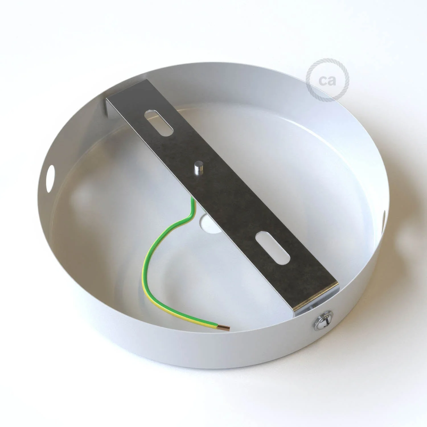 Cylindrical metal ceiling rose kit with 1 central hole and 2 side holes - Matt white - Image 9