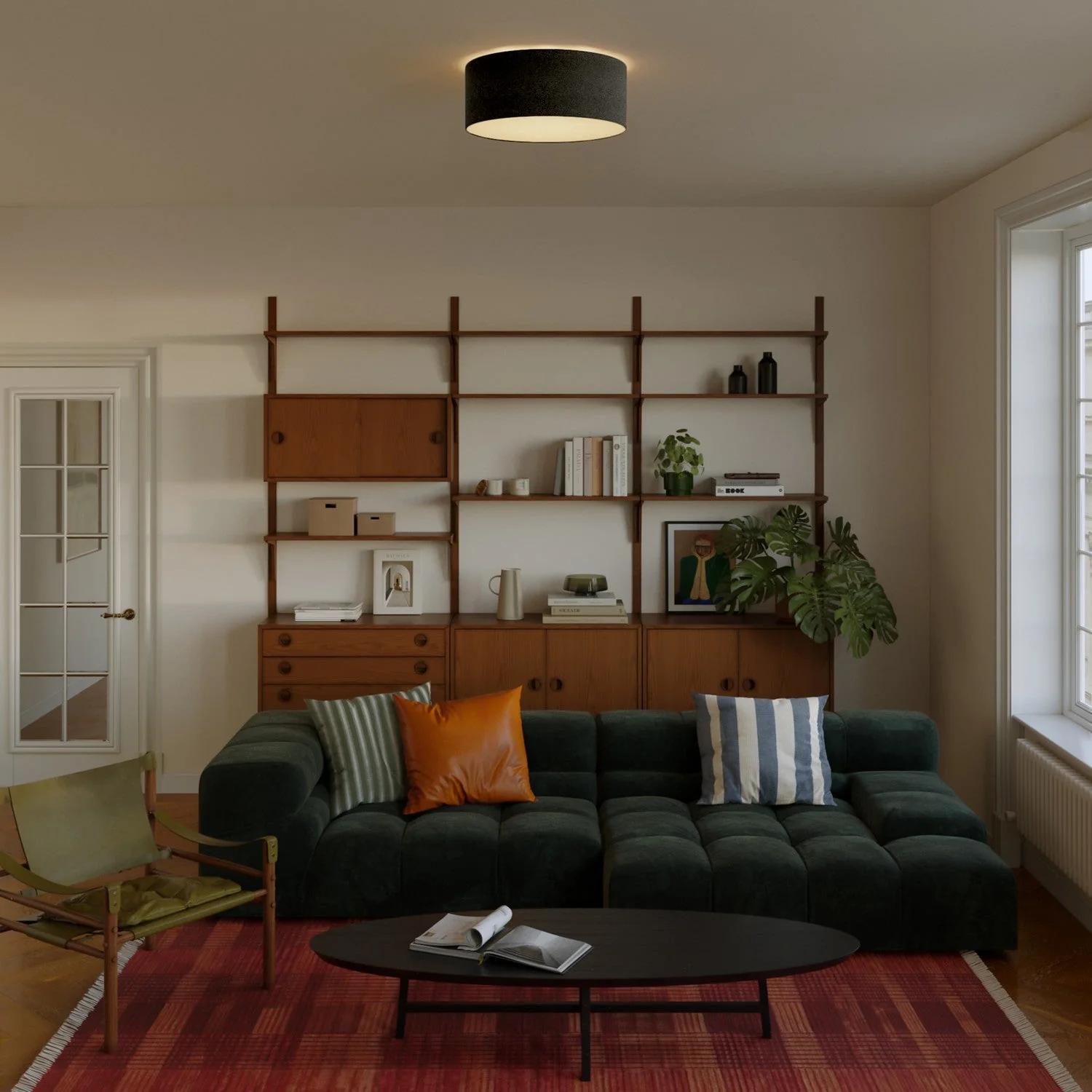 Medium Slim Fabric Ceiling Light - Made in Italy - Dark Gray Wool - Image 2