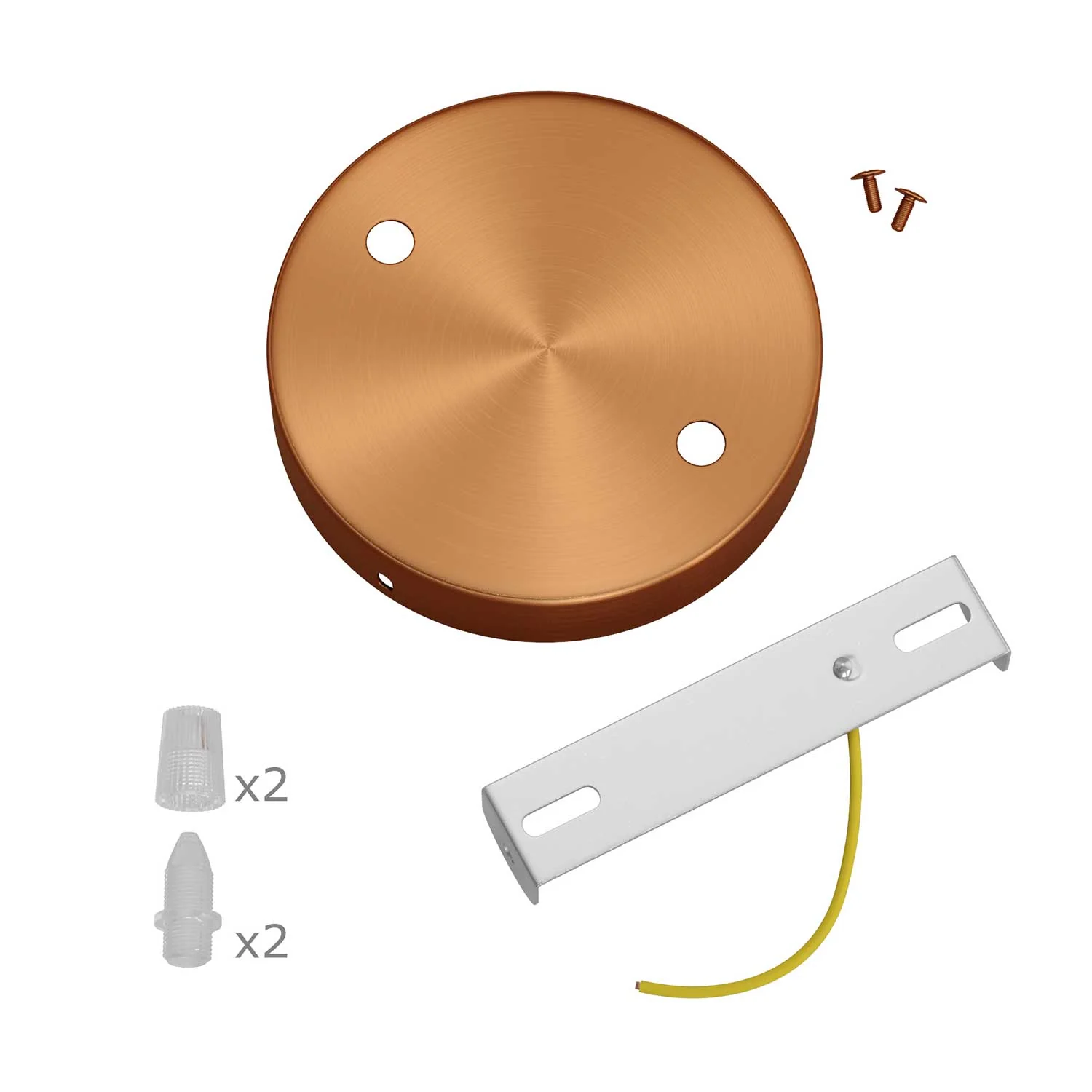 Cylindrical metal ceiling rose kit with 2 holes - Satin copper - Image 3