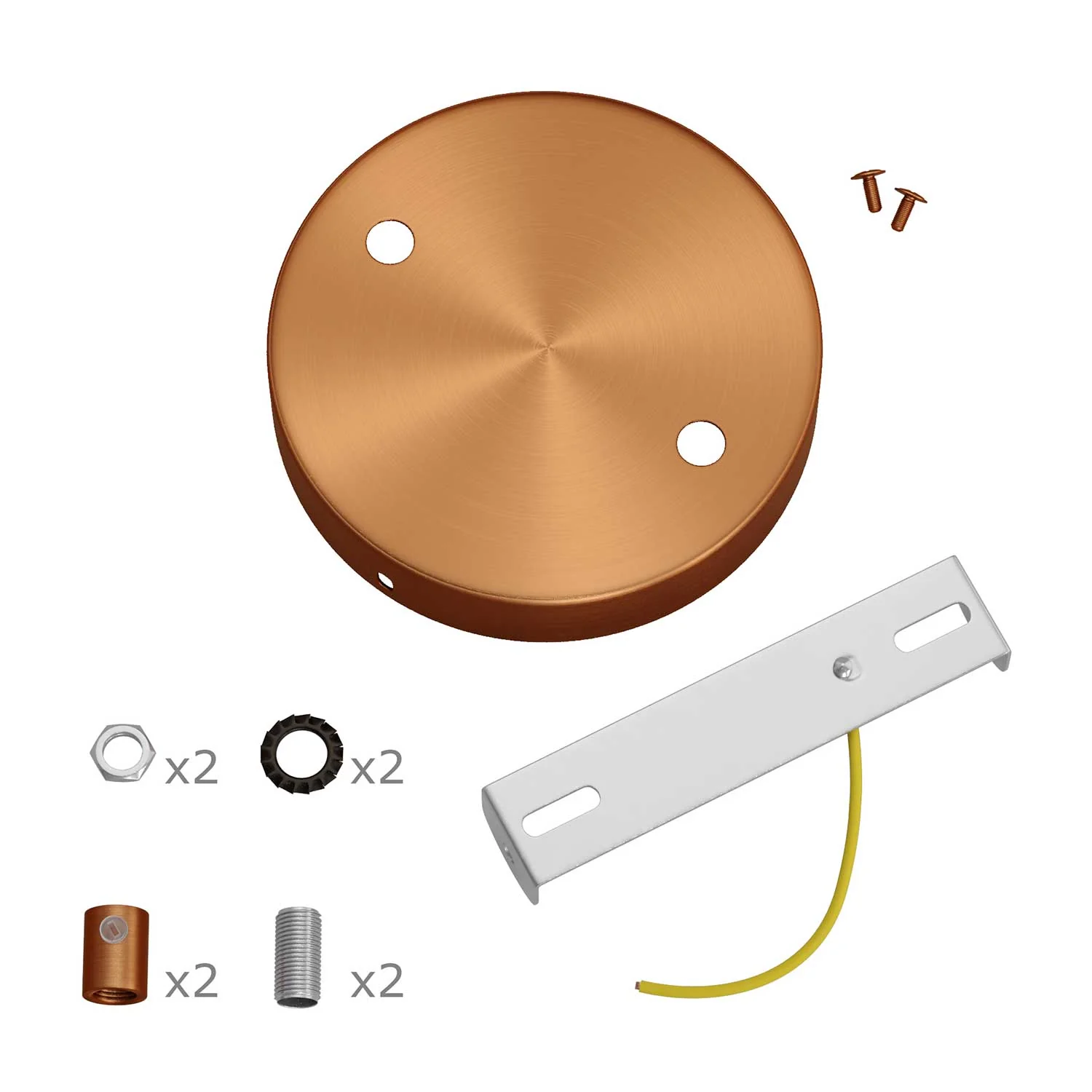 Cylindrical metal ceiling rose kit with 2 holes - Satin copper - Image 8
