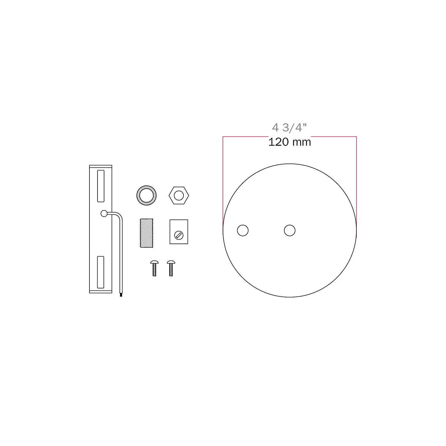 Cylindrical metal Ceiling canopy kit Ø 120 mm with 2 central and offset holes – Matt White - Image 5