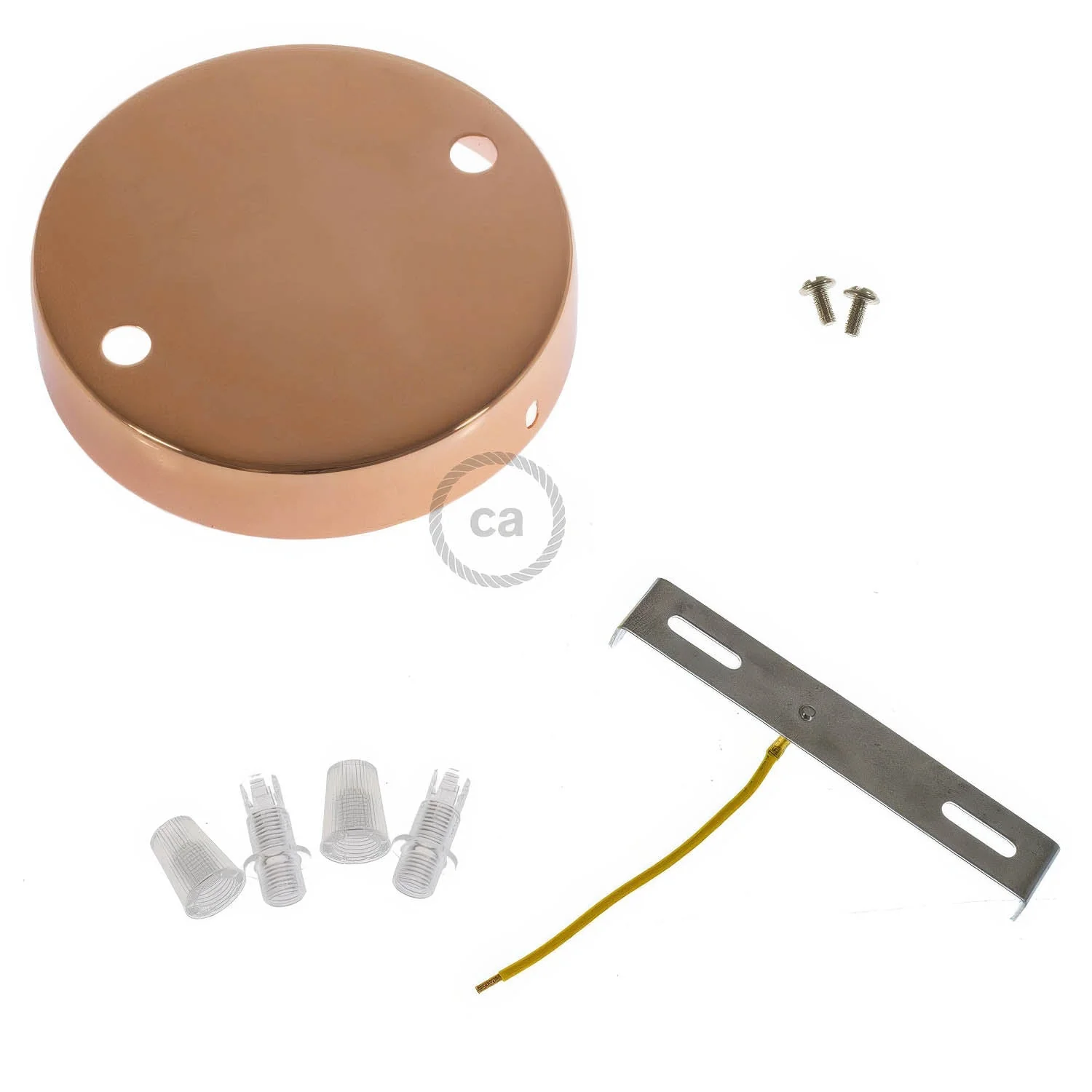 Cylindrical metal ceiling rose kit with 2 holes - Copper - Image 3