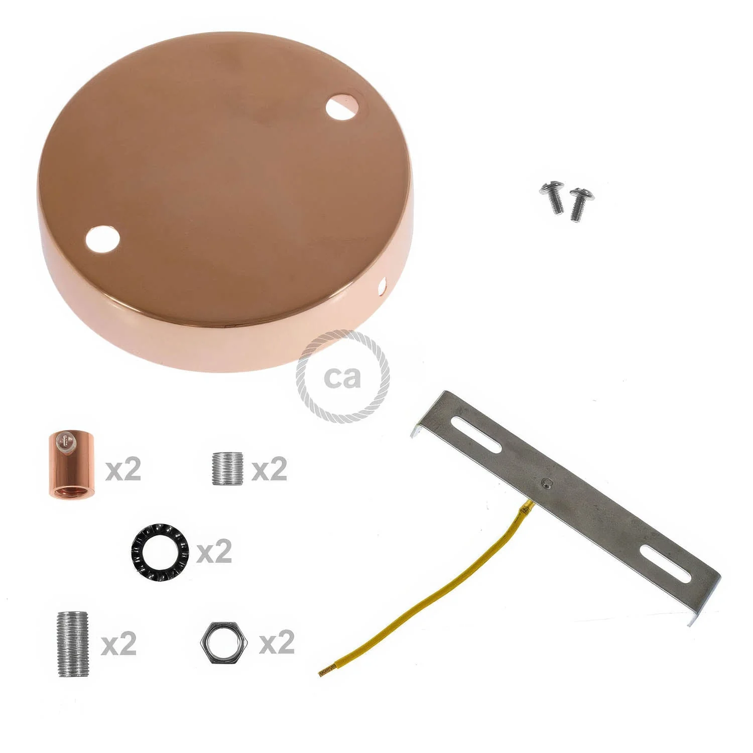 Cylindrical metal ceiling rose kit with 2 holes - Copper - Image 8
