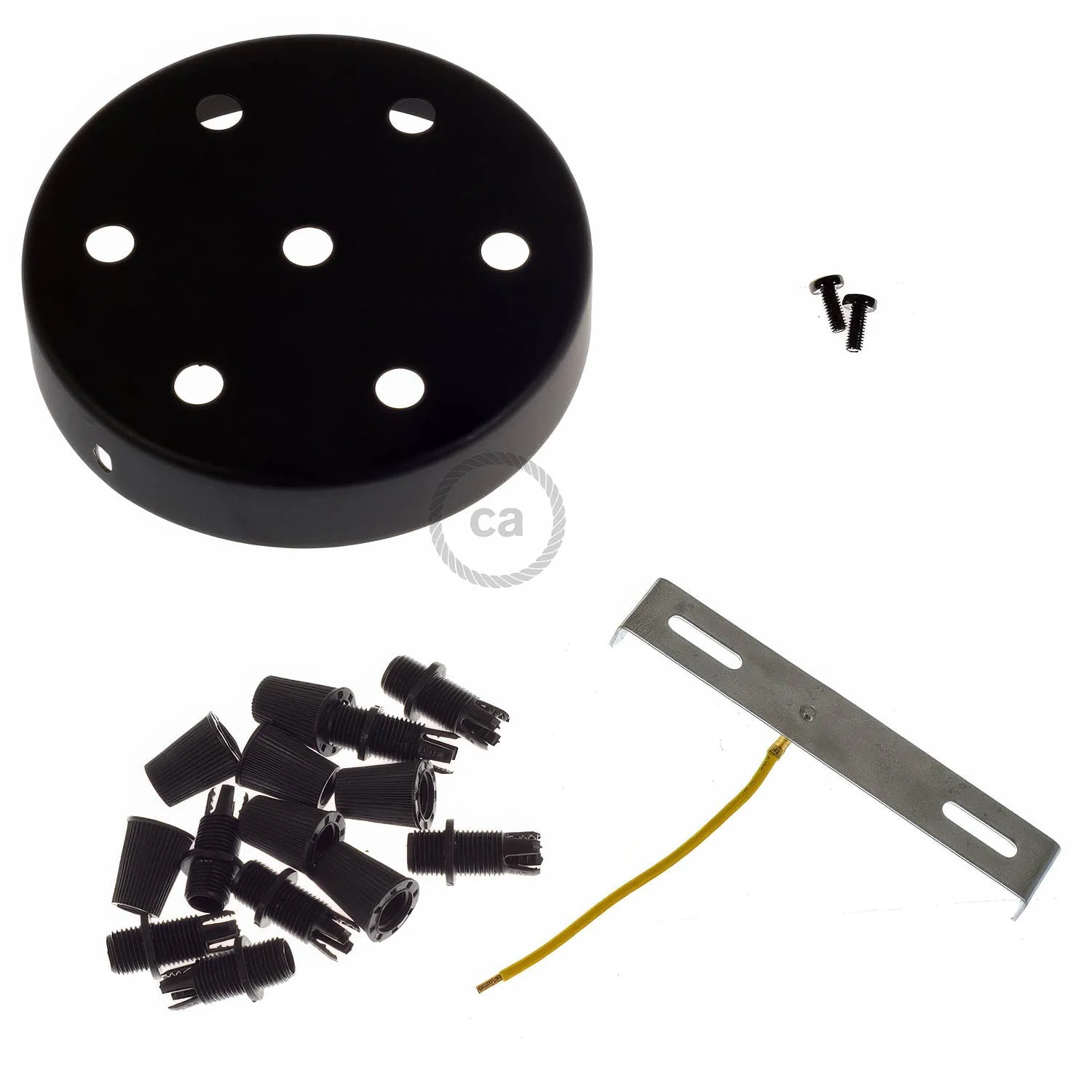 Cylindrical ceiling rose kit in metal with 7 holes - Black - Image 3