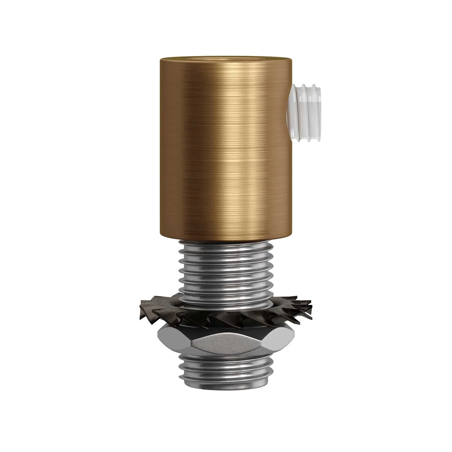 Cylindrical metal cable clamp complete with rod, nut and washer - Satin Bronze