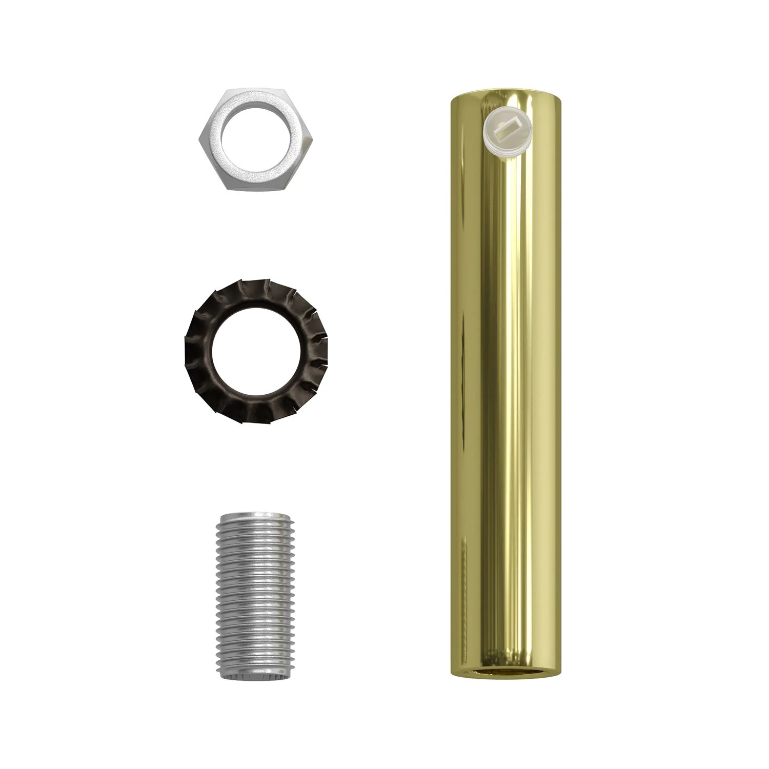Cylindrical metal cable clamp, 7 cm long, complete with rod, nut and washer - Brass - Image 4