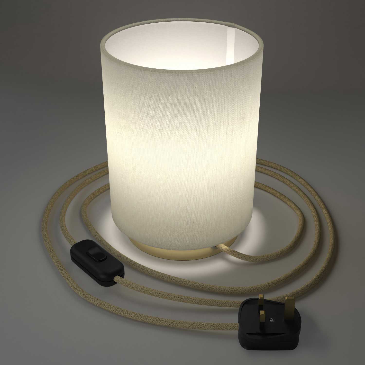 Metal Posaluce with White Linone Cylinder Lampshade and UK plug - Glossy white Linone - Image 2