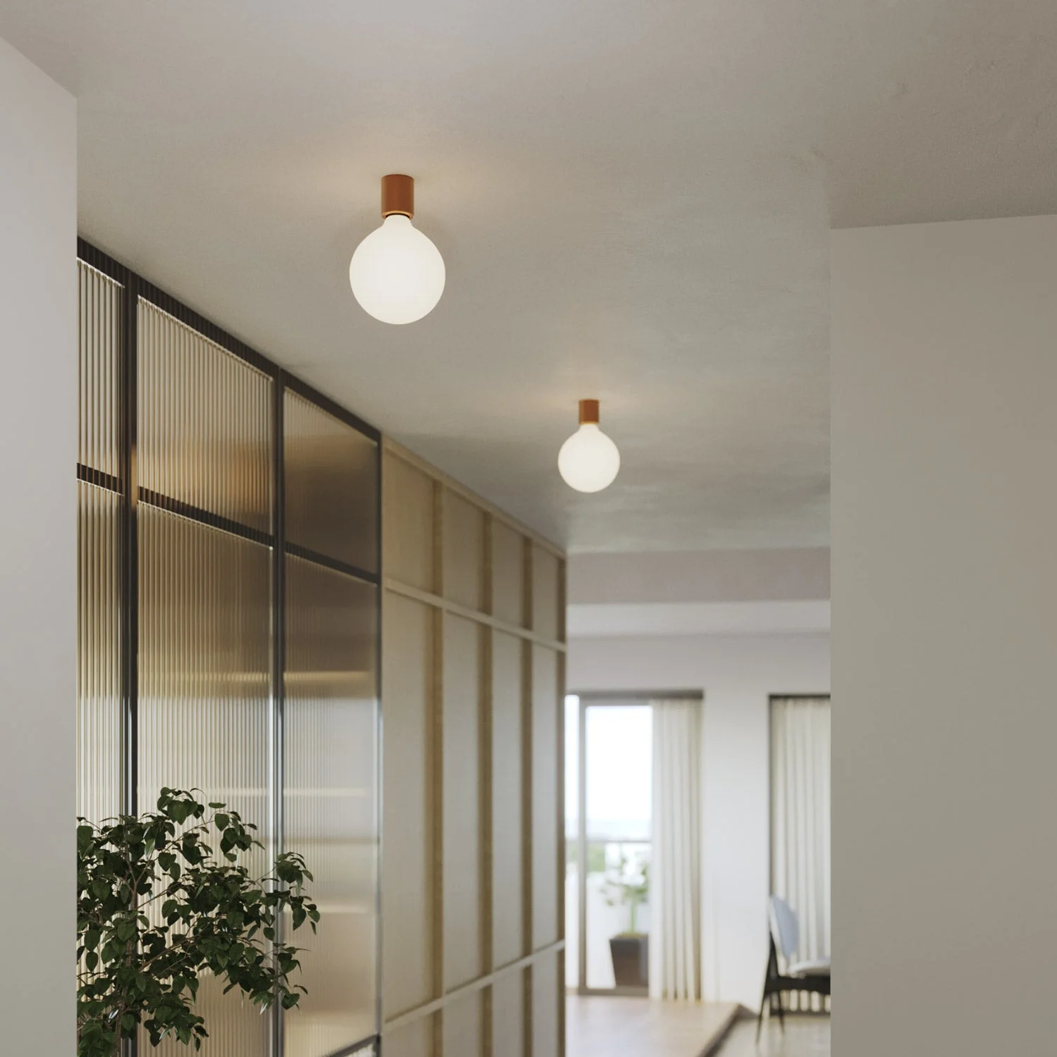 Metal wall light with globe light bulb porcelain effect - Satin copper - Image 2