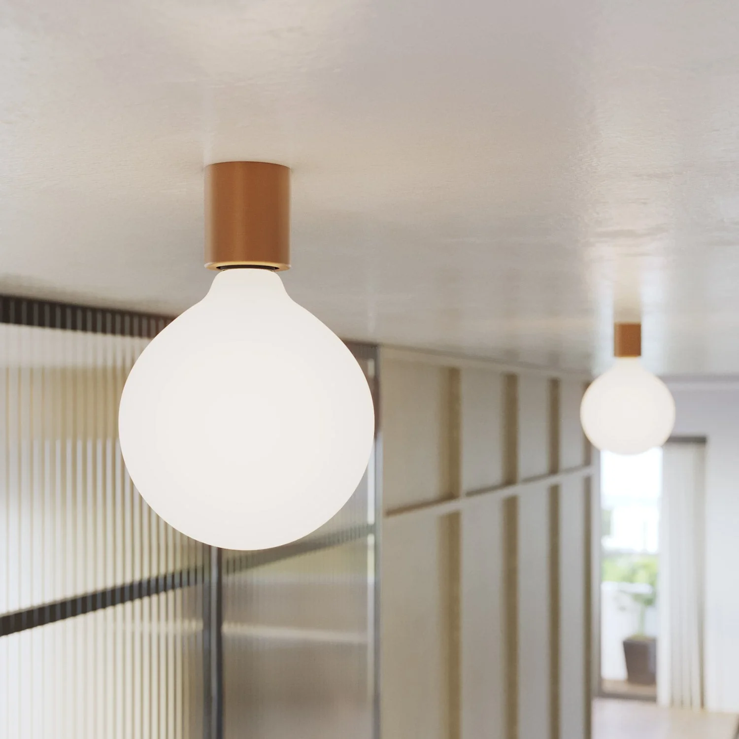 Metal wall light with globe light bulb porcelain effect - Satin copper - Image 3
