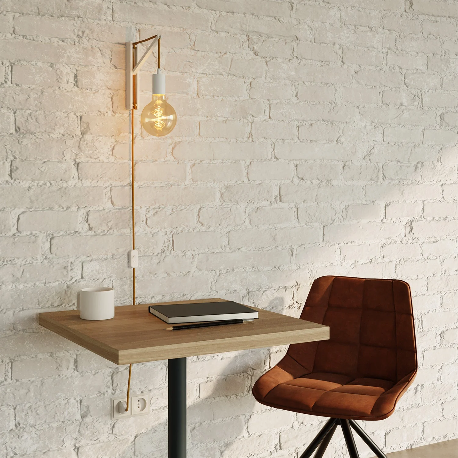 Metal wall light with two-pole plug - White - Image 2