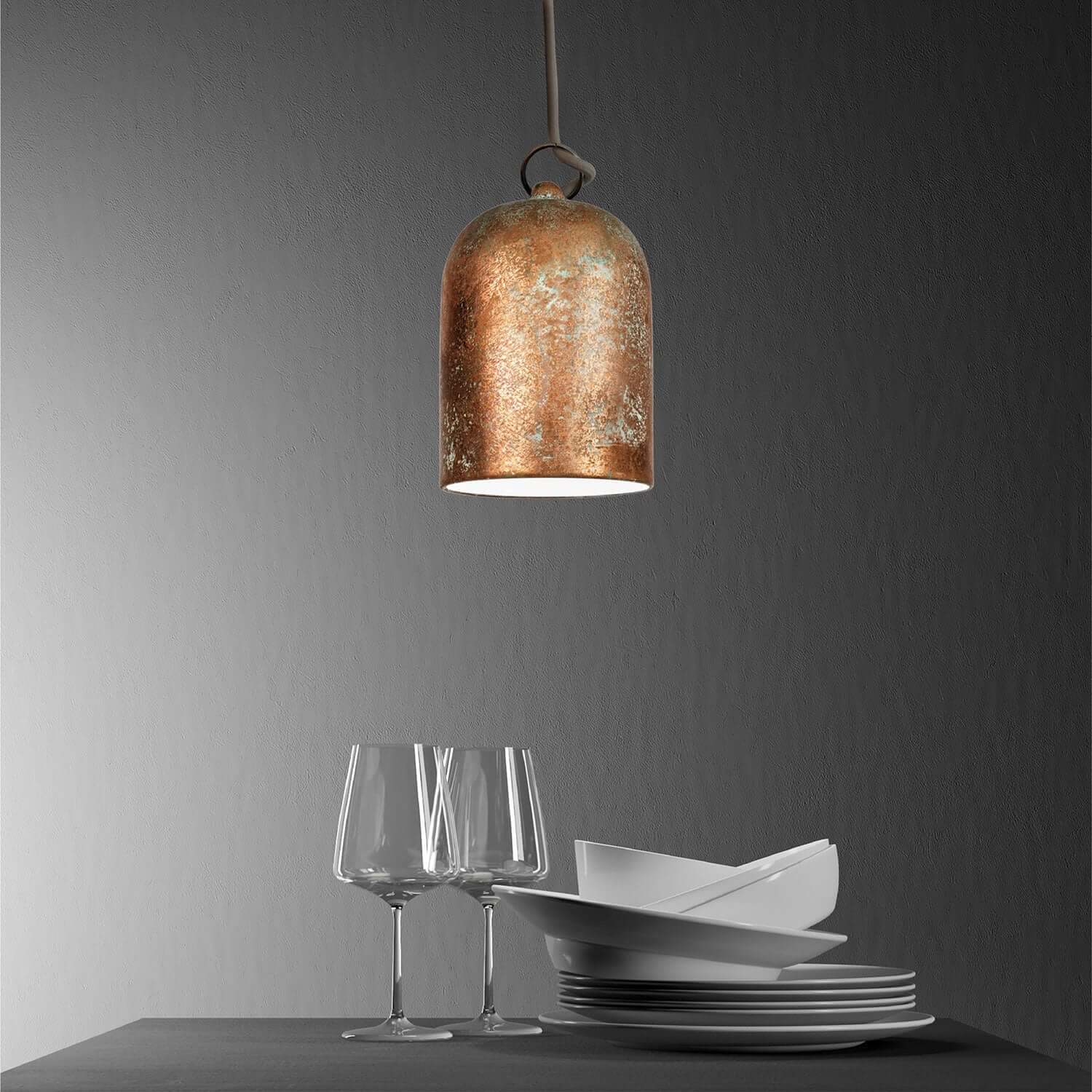 Campana Mini, XS ceramic lampshade for pendant light - Made in Italy - Green copper effect - Image 3