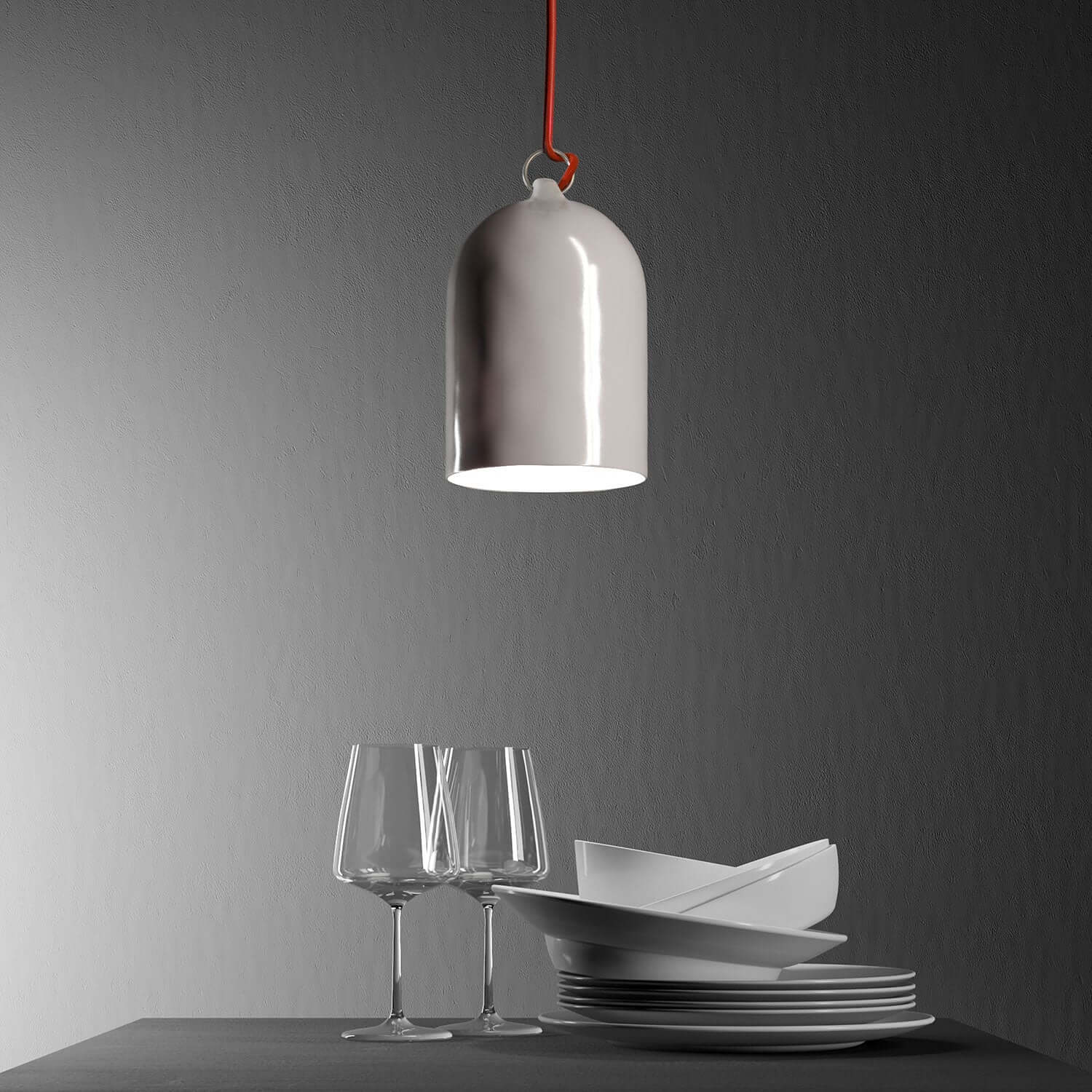 Campana Mini, XS ceramic lampshade for suspension - Made in Italy - Glossy white - Image 3