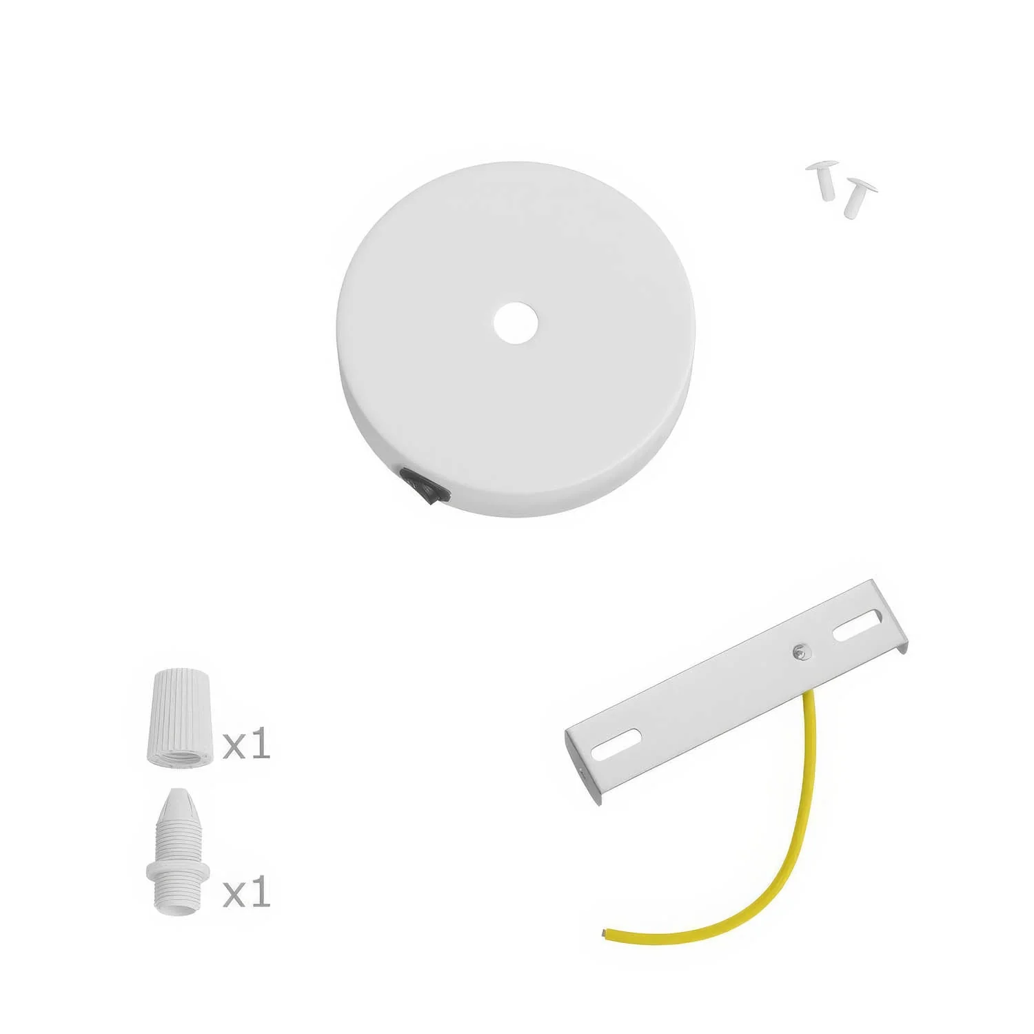 Mini cylindrical metal ceiling rose kit with switch - Matt white - Image 3
