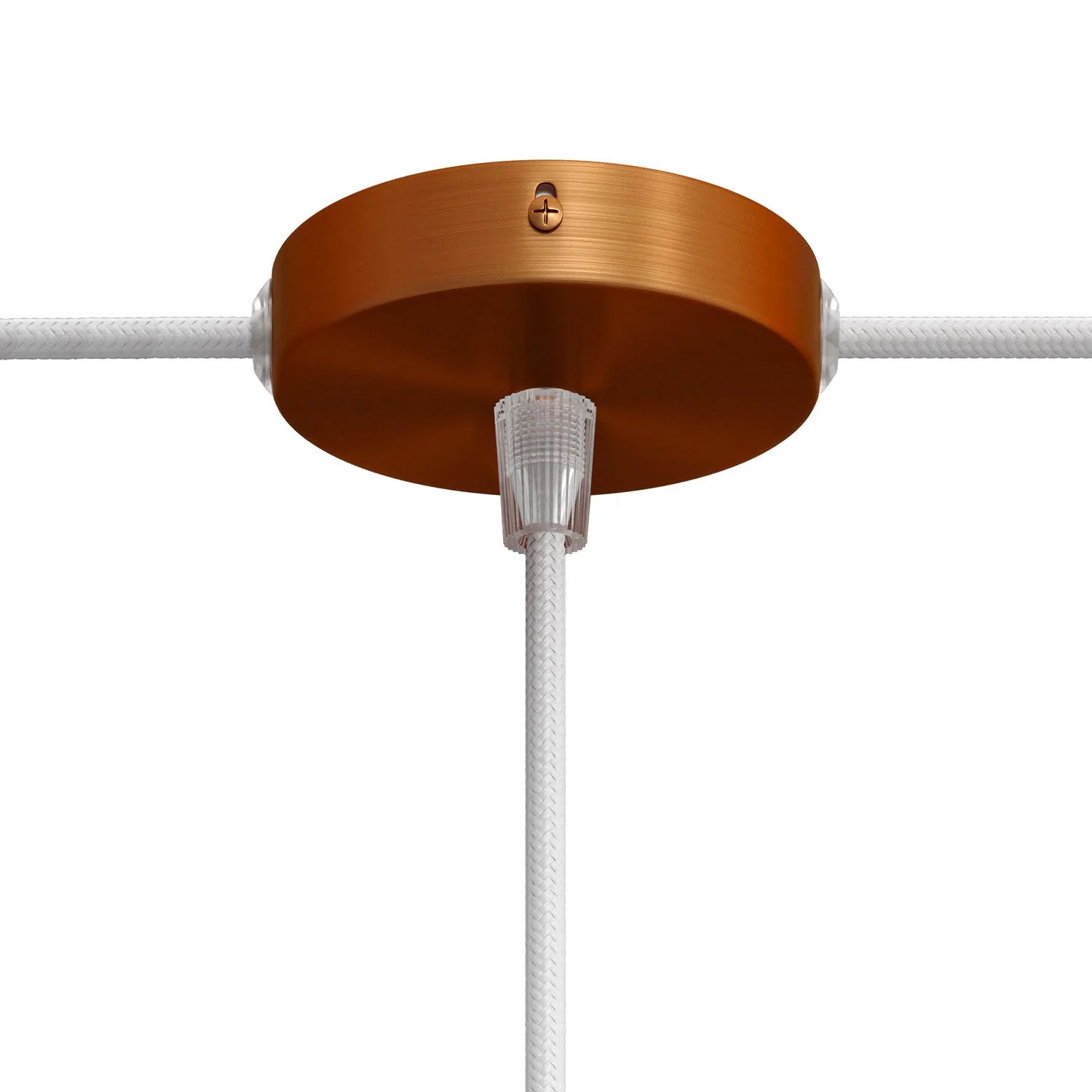 Mini cylindrical ceiling rose kit in metal with 1 central hole and 2 side holes - Satin copper