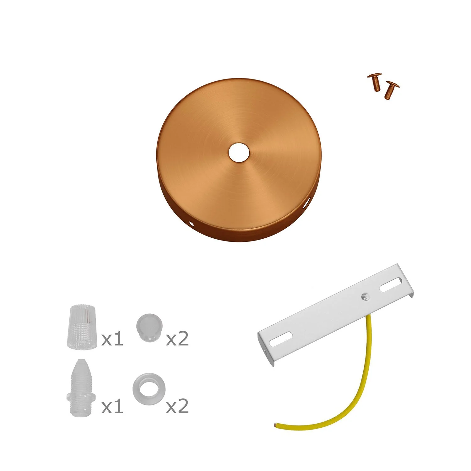 Mini cylindrical ceiling rose kit in metal with 1 central hole and 2 side holes - Satin copper - Image 3
