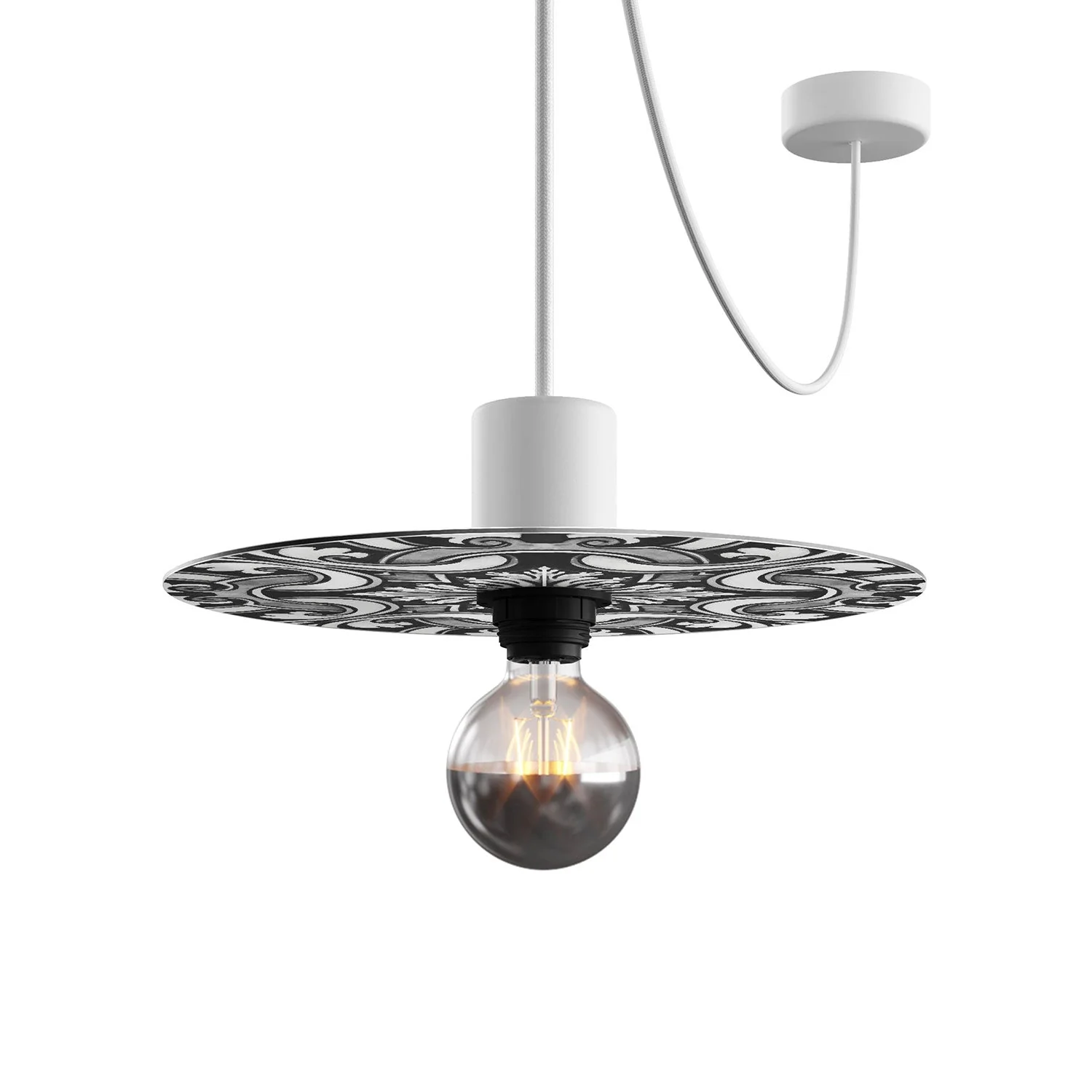 Mini Ellepì 'Maioliche' Black and White plate for lamps, diameter 24 cm - Made in Italy - Image 4
