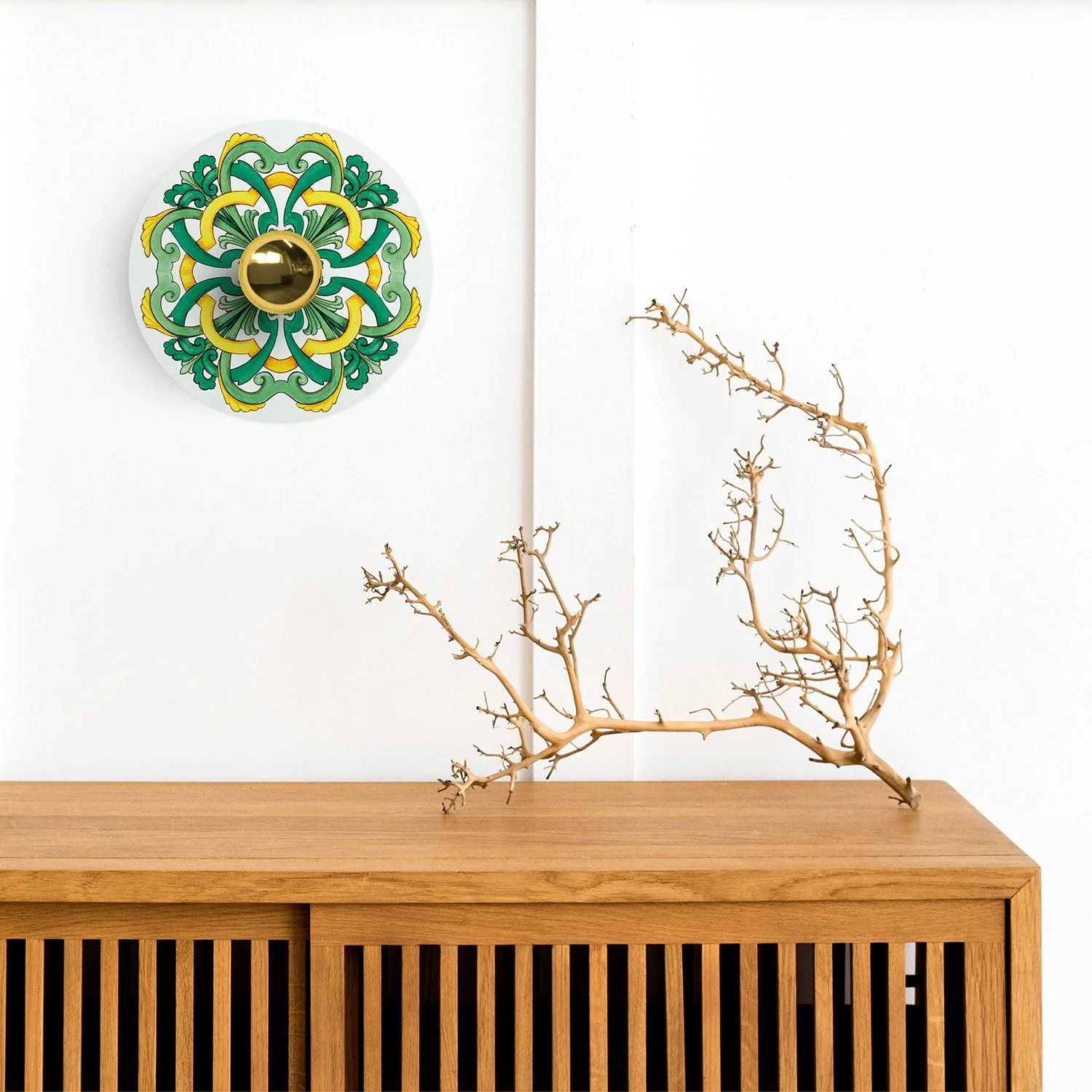 Mini Ellepì 'Maioliche' Yellow and Green plate for lamps, diameter 24 cm - Made in Italy - Image 2