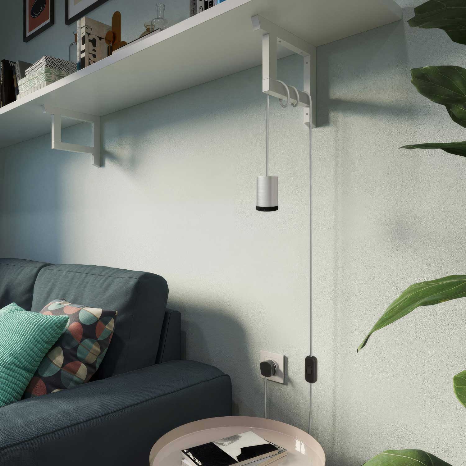 Mini Spotlight GU1d0 lamp with SnakeBis wiring and UK plug - Satin titanium - Image 2