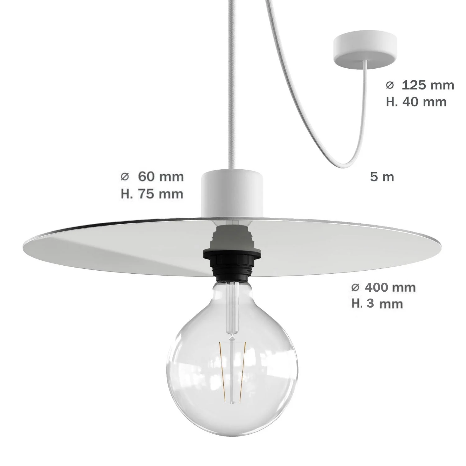 Modulair ELEGANT Lamp with 5 m textile cable, Ellepì lampshade, ceiling rose and silicone lamp holder IP65 waterproof - White - Image 6