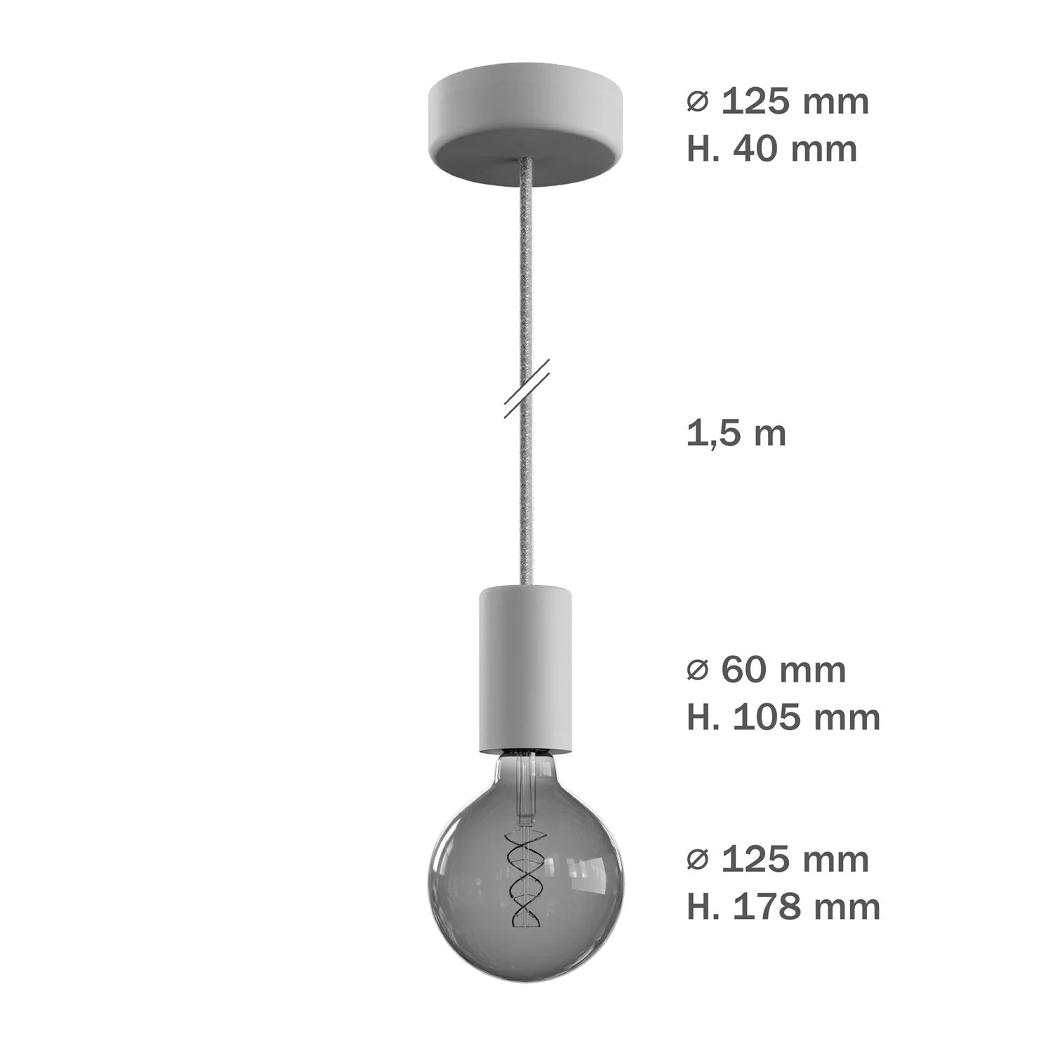Modulair ELEGANT Outdoor lamp with 1.5 m fabric cable, ceiling rose and silicone lamp holder IP65 waterproof - Black - Image 6
