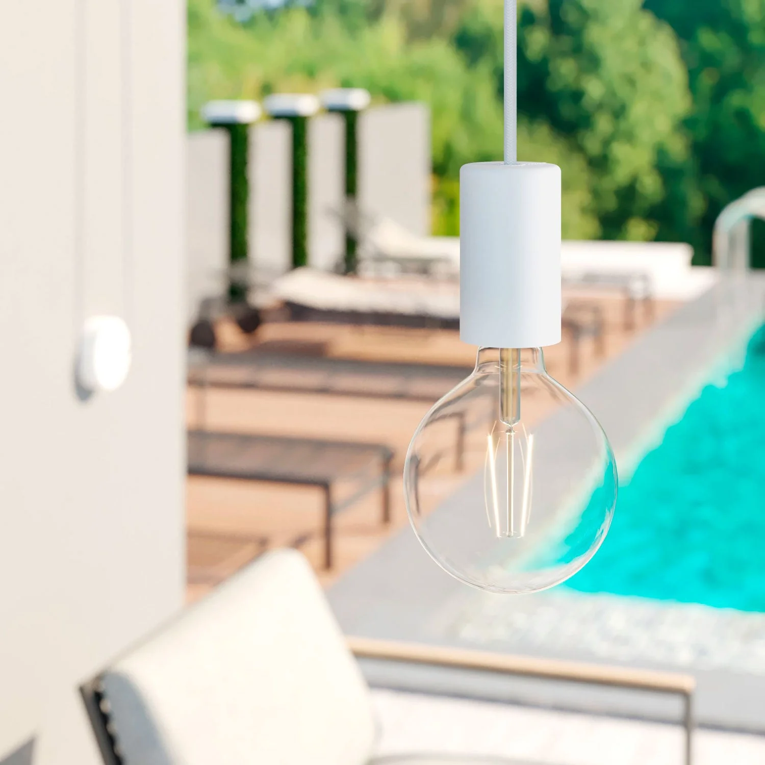 Modulair ELEGANT Outdoor lamp with 5 m fabric cable, cable adjuster, ceiling rose and IP65 waterproof lamp holder - White - Image 2