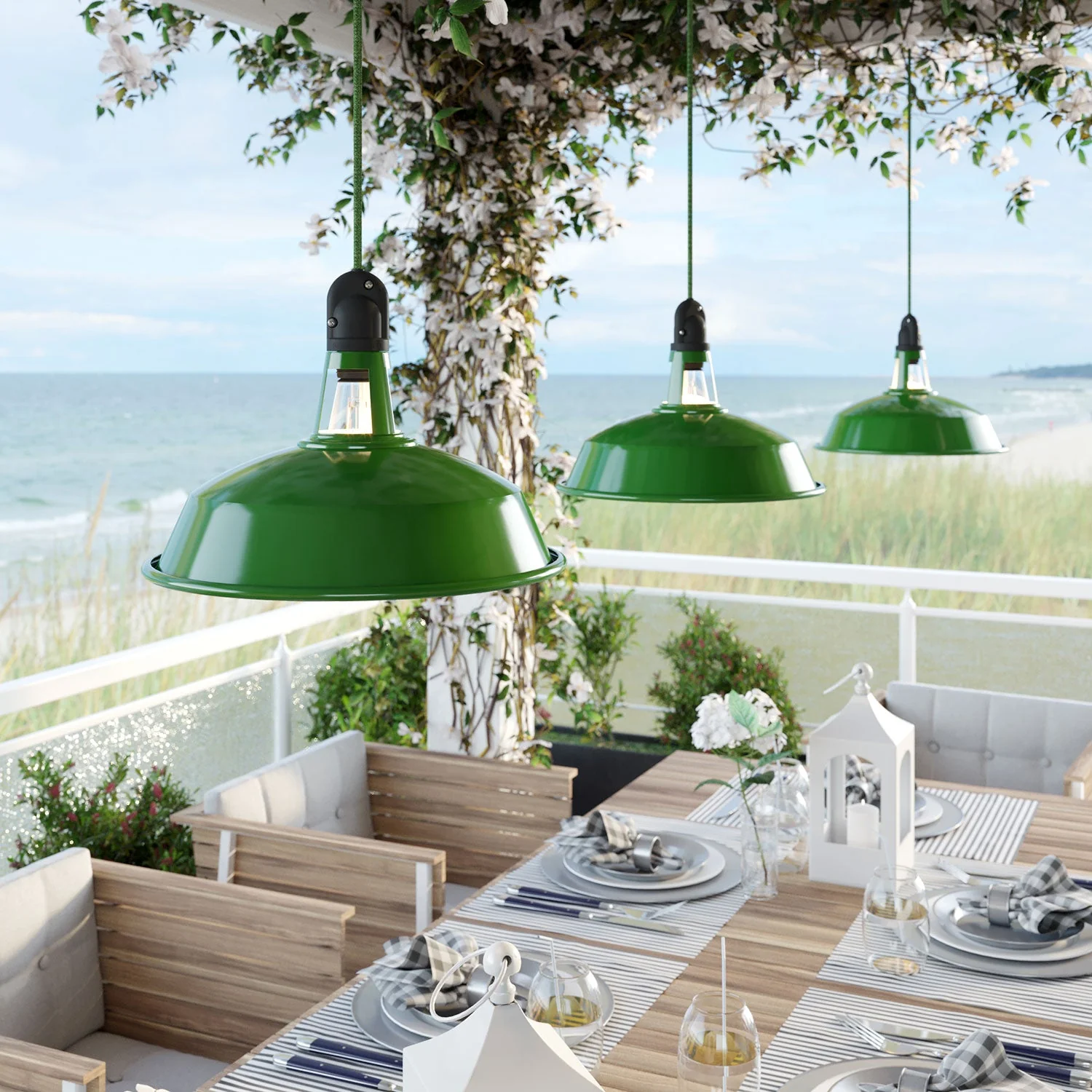 Modulair ELEGANT outdoor lamp with lampshade, 5 m cable, silicone ceiling rose and IP65 waterproof lamp holder - Green - Image 2