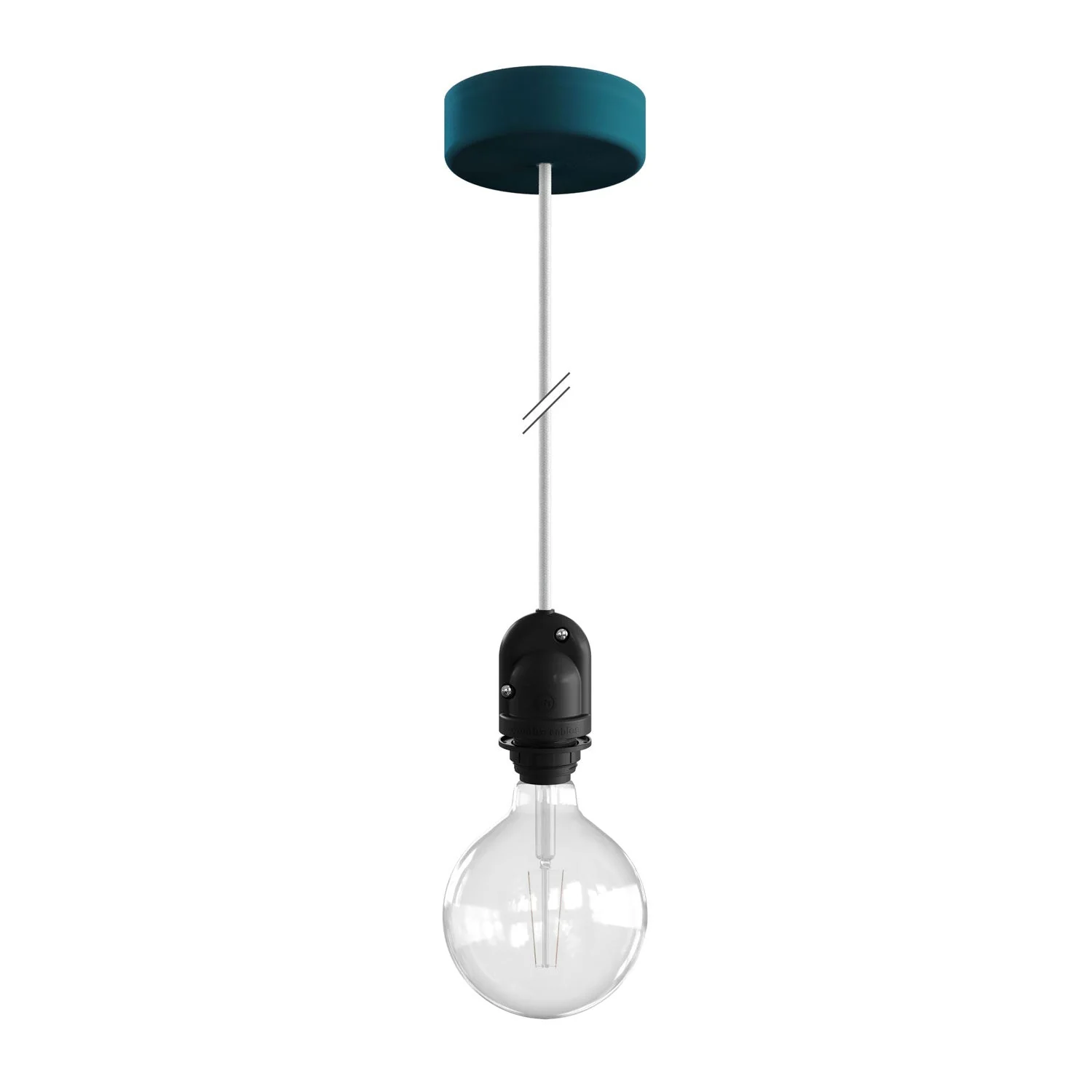 Modulair outdoor lampshade lamp with 1.5 m fabric cable, ceiling rose and IP65 waterproof lamp holder - Petrol