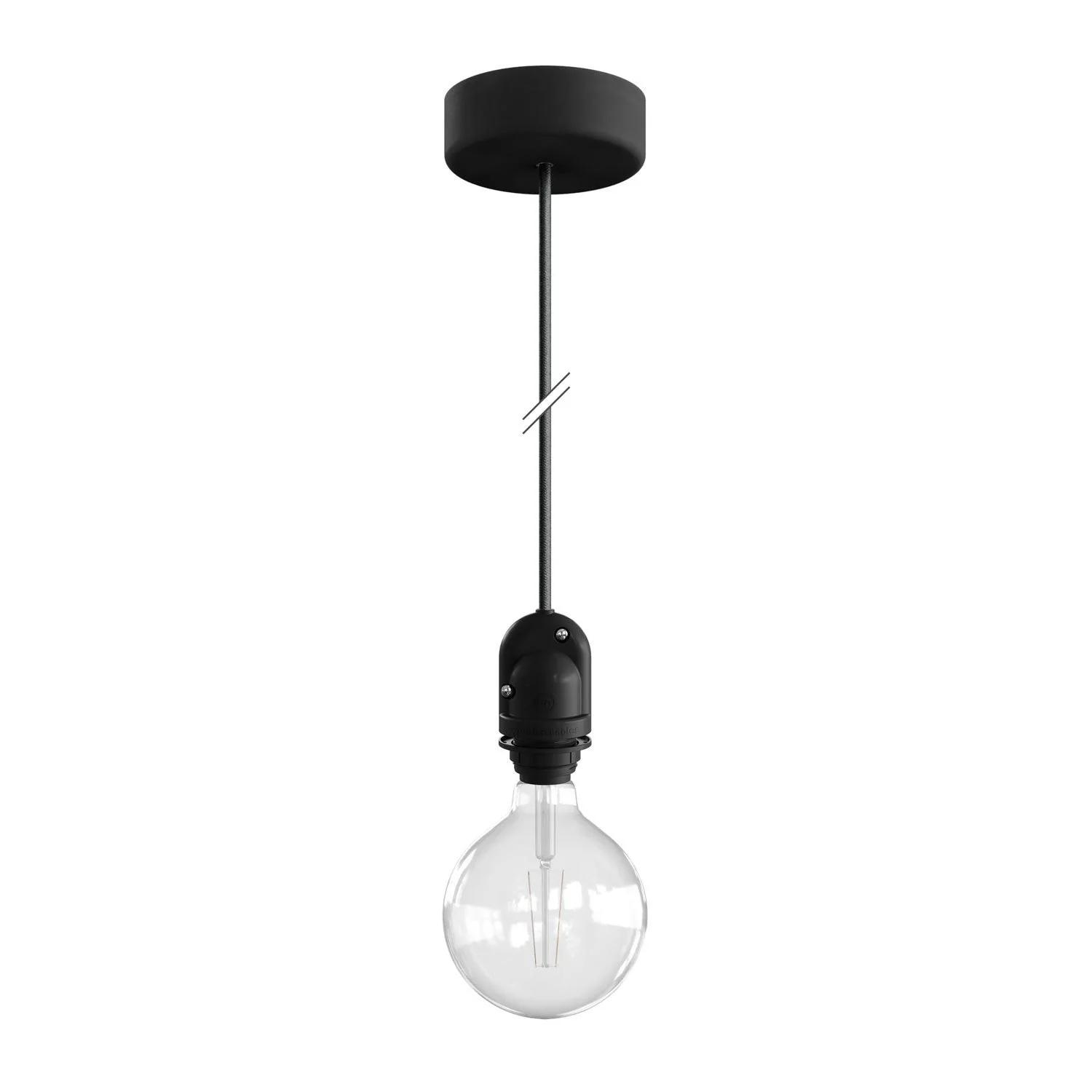 Modulair Outdoor lampshade lamp with 1.5 m fabric cable, ceiling rose and IP65 waterproof lamp holder - Black