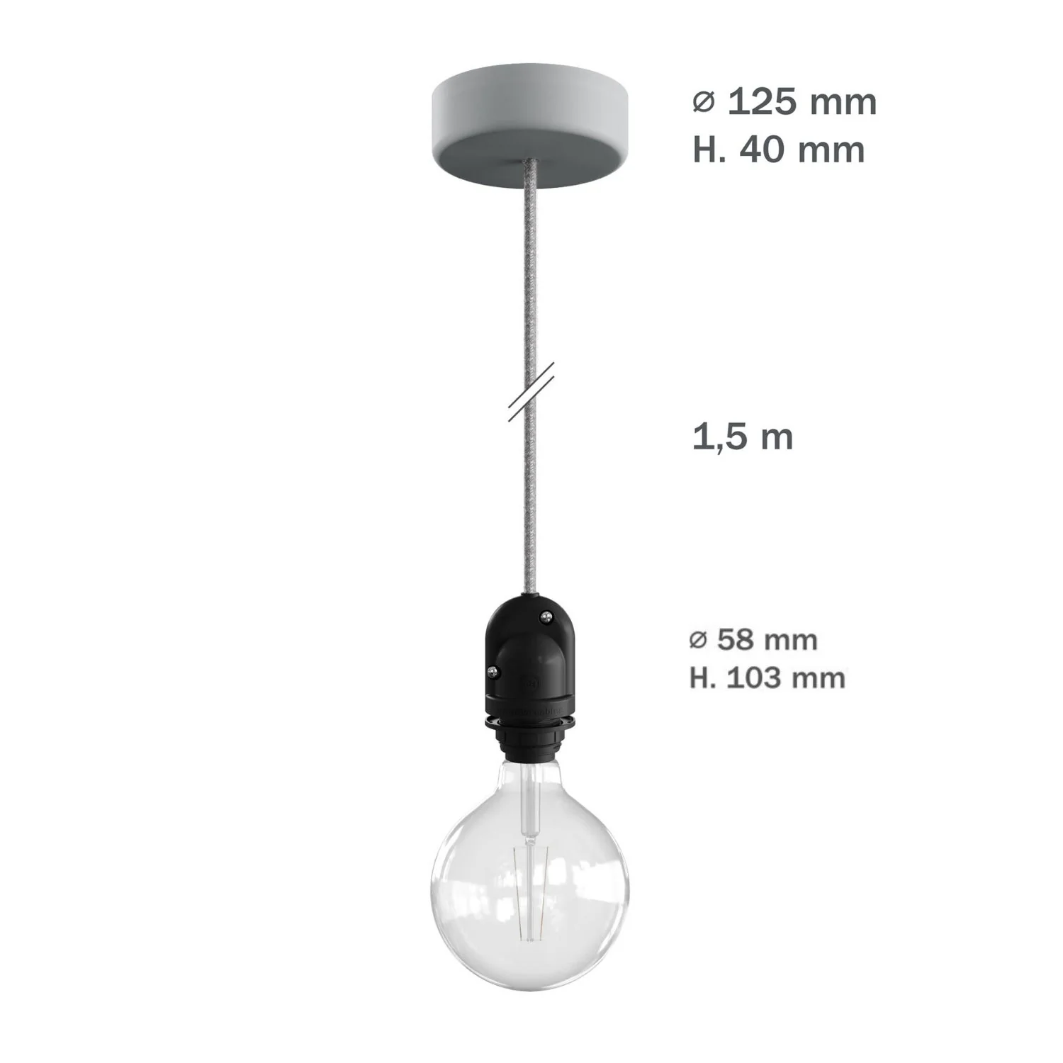 Modulair Outdoor lampshade lamp with 1.5 m fabric cable, ceiling rose and IP65 waterproof lamp holder - Black - Image 5
